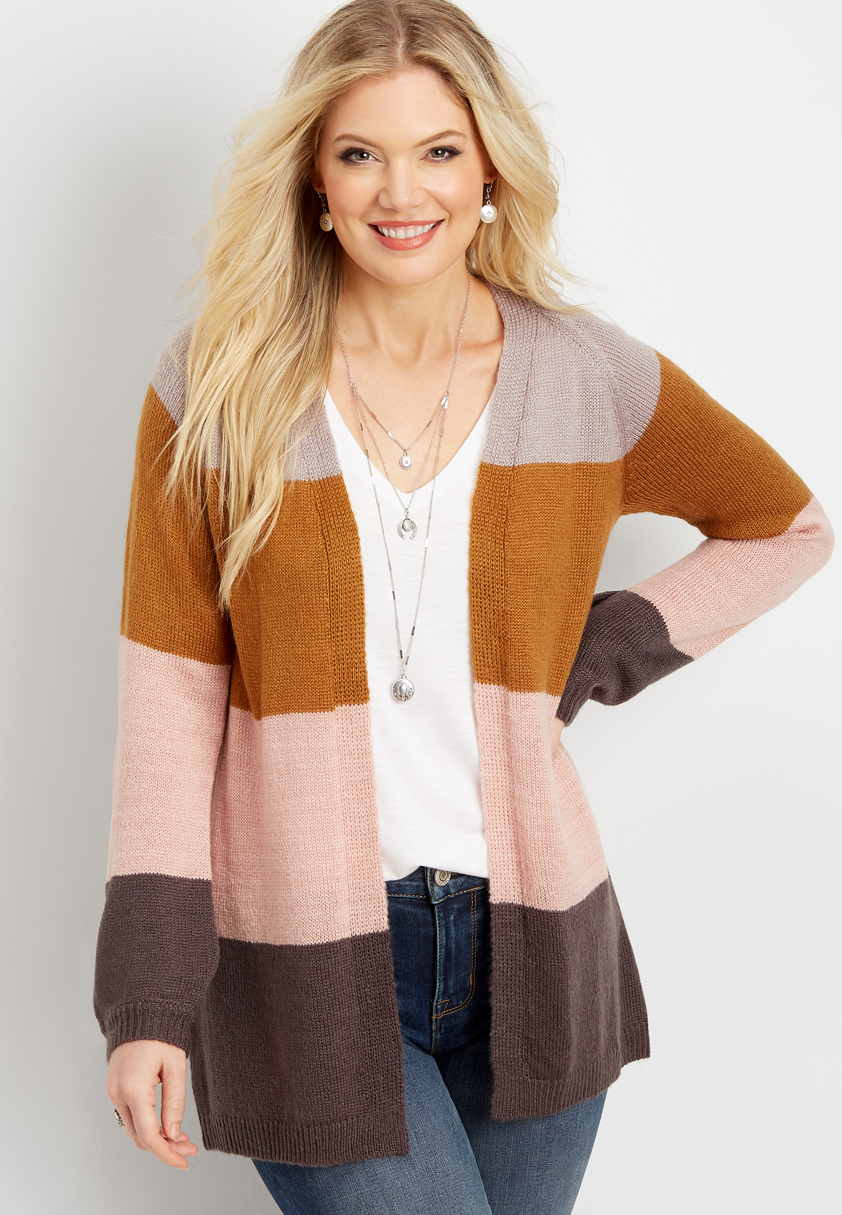 colorblock open front cardigan | maurices