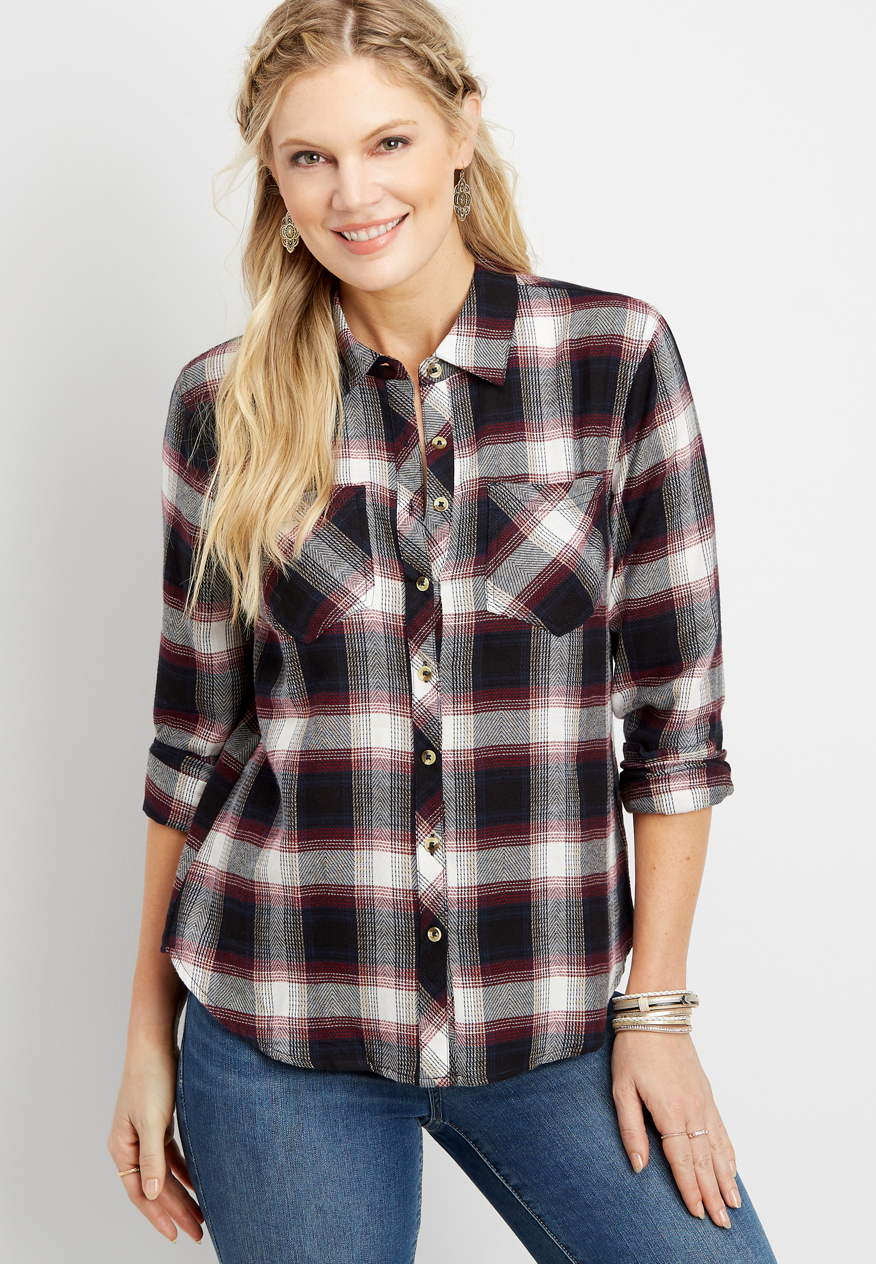 plaid long sleeve button down shirt | maurices