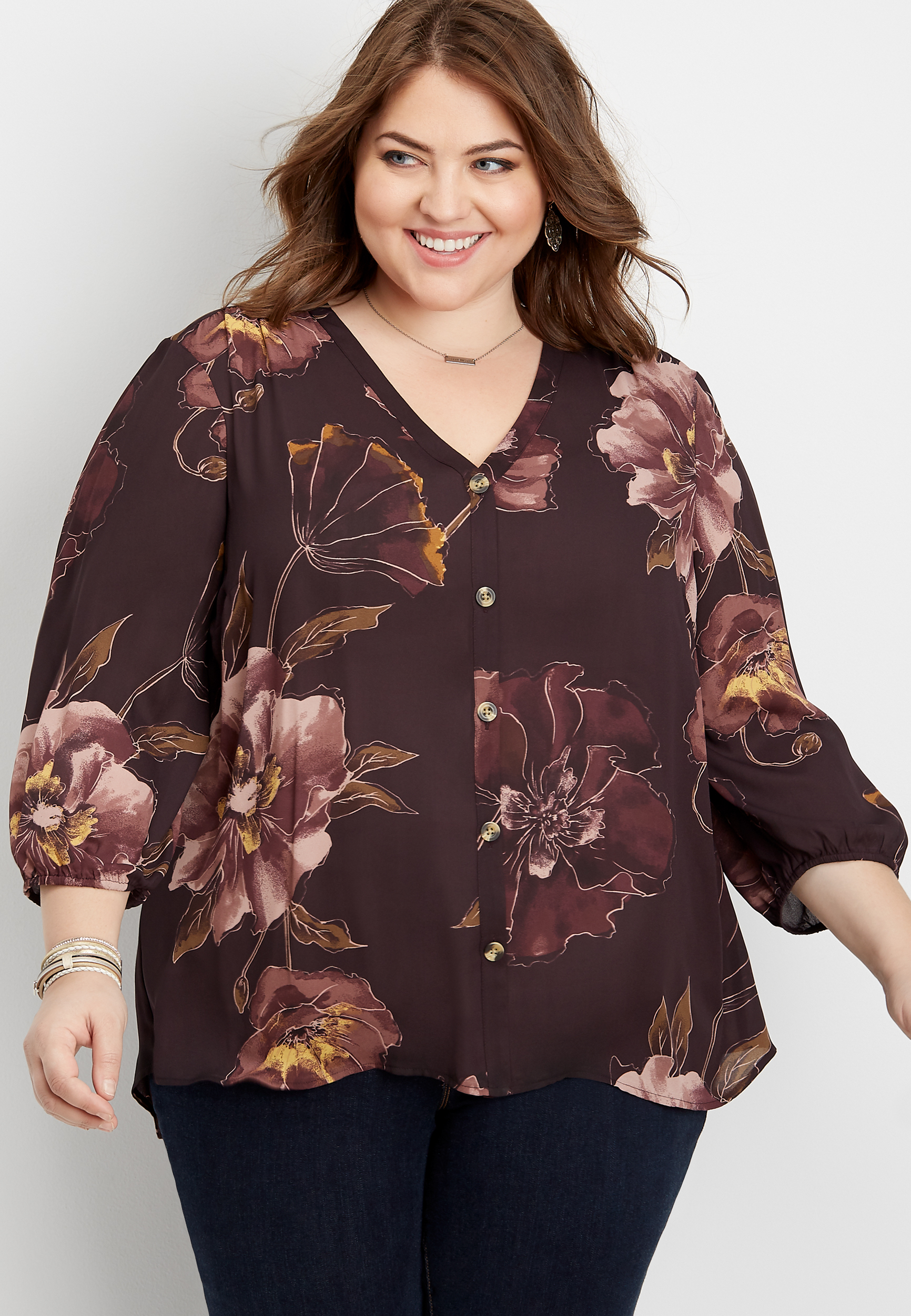 plus size floral button down blouse | maurices