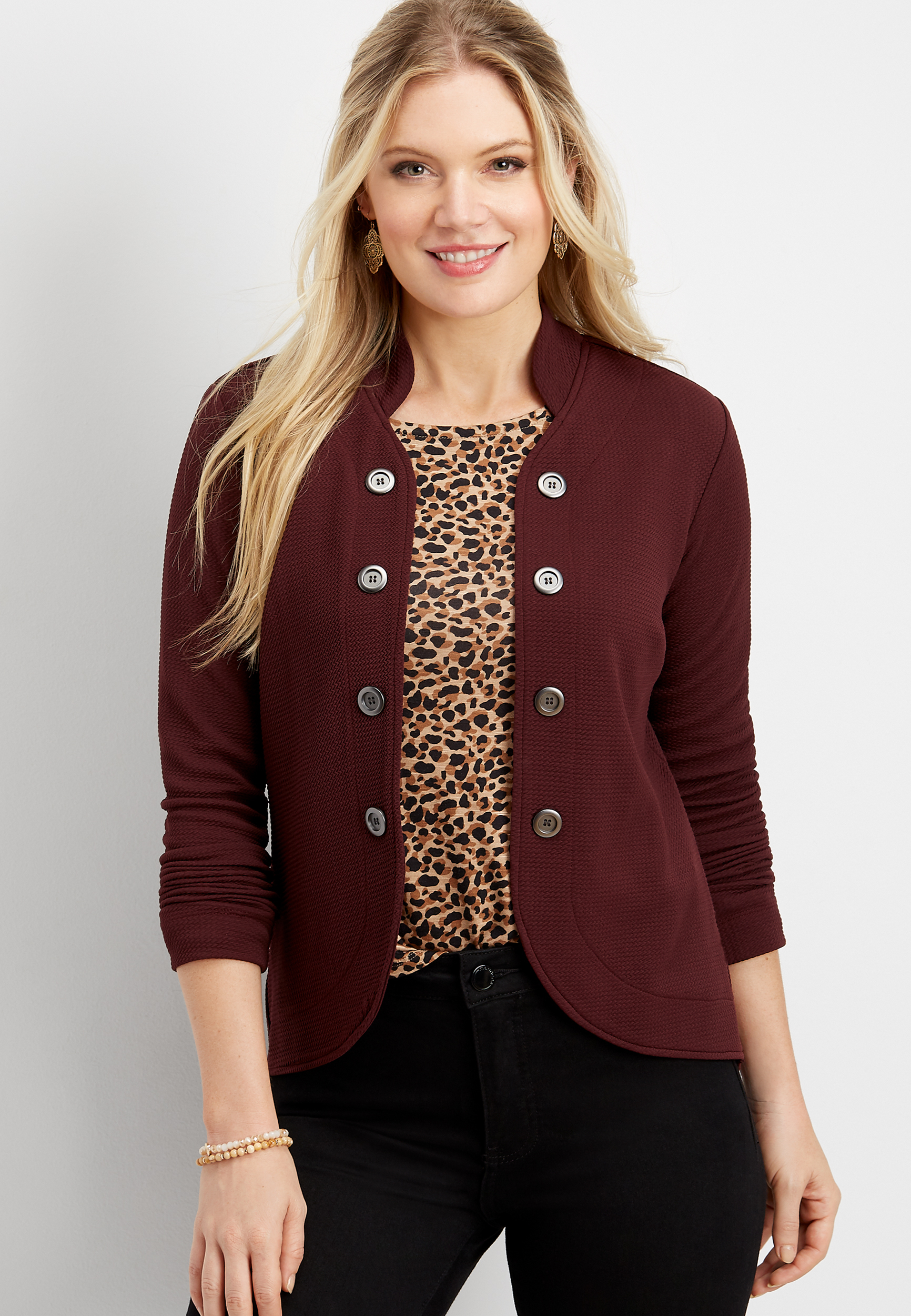 high low open front military blazer | maurices