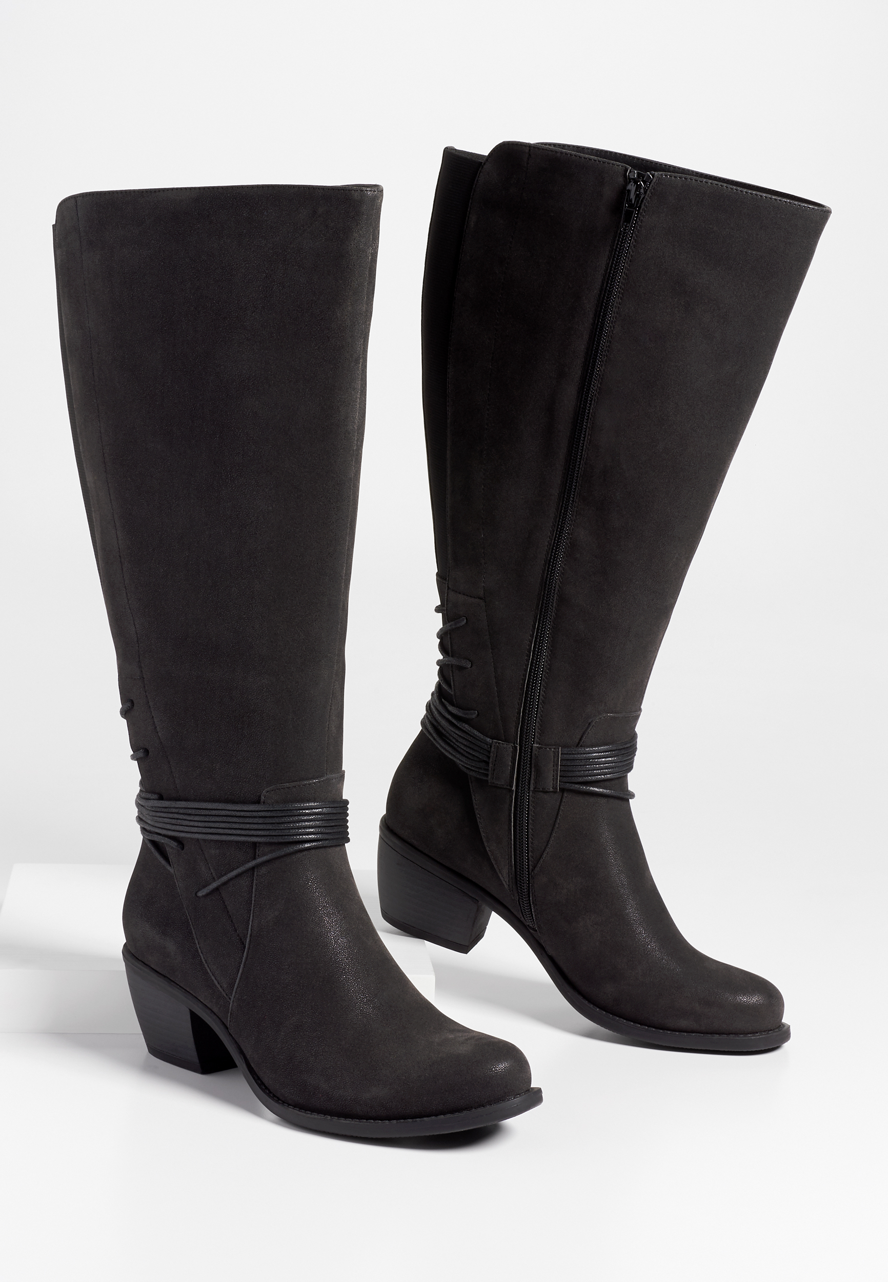 wide calf boots 2 inch heel