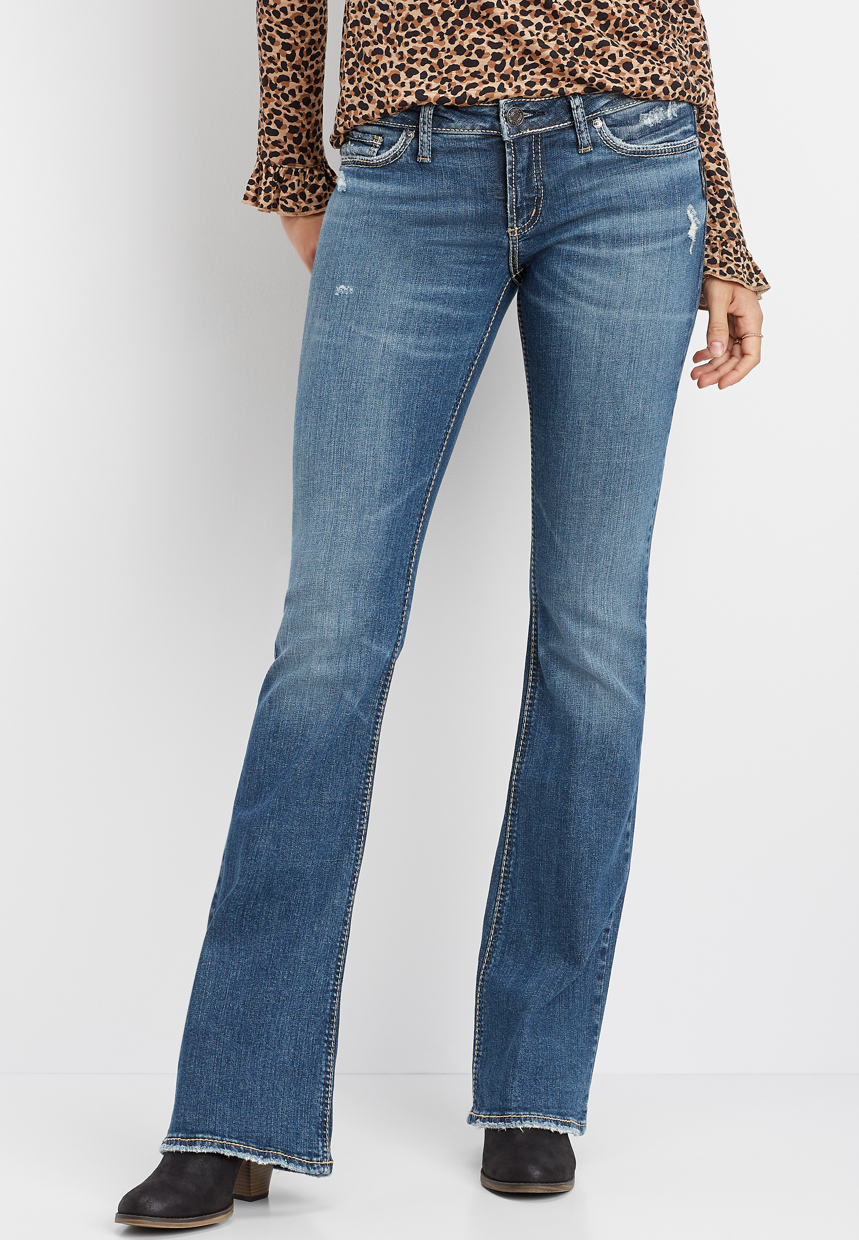 low rise silver jeans