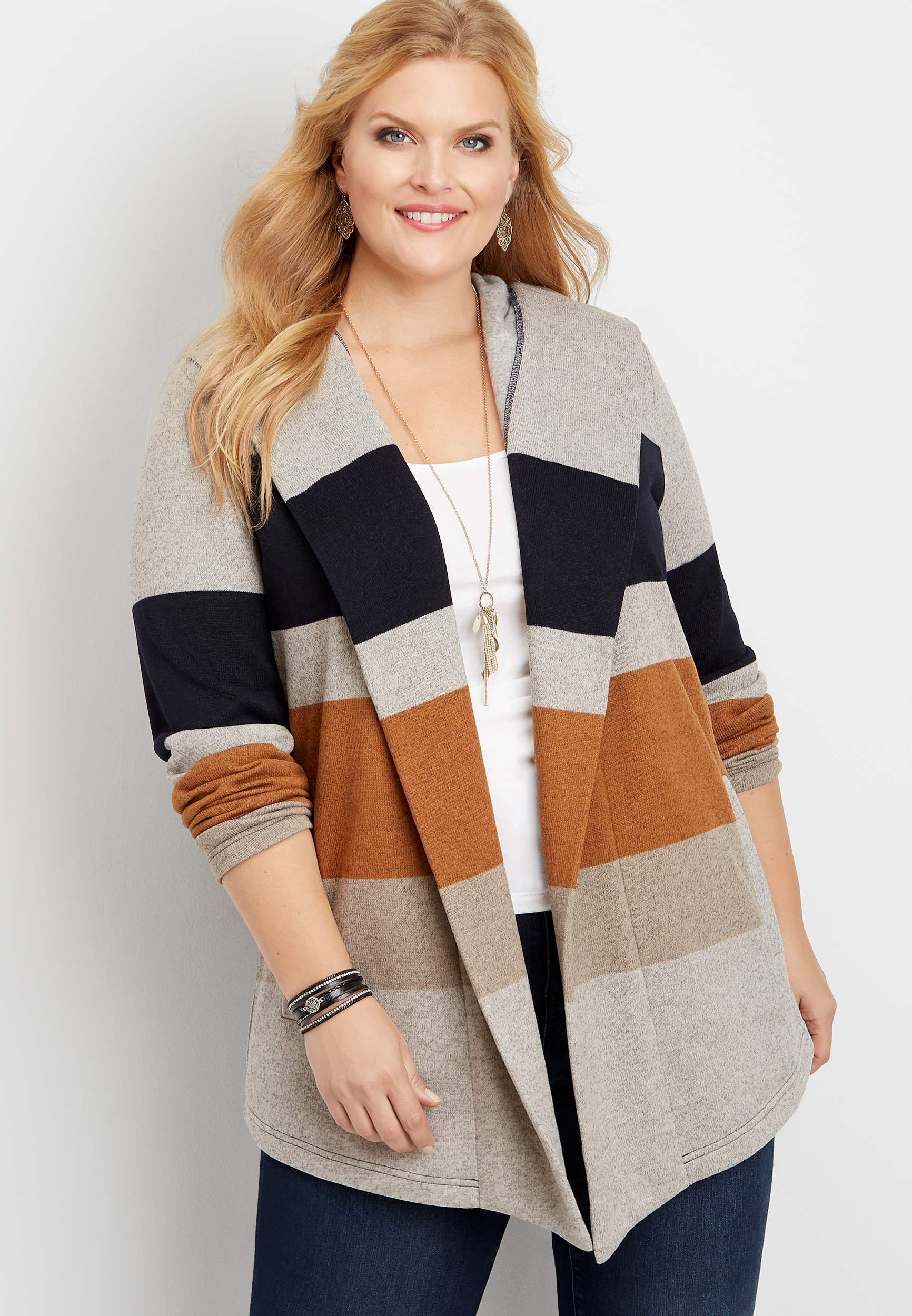 plus size colorblock fleece hooded coatigan | maurices