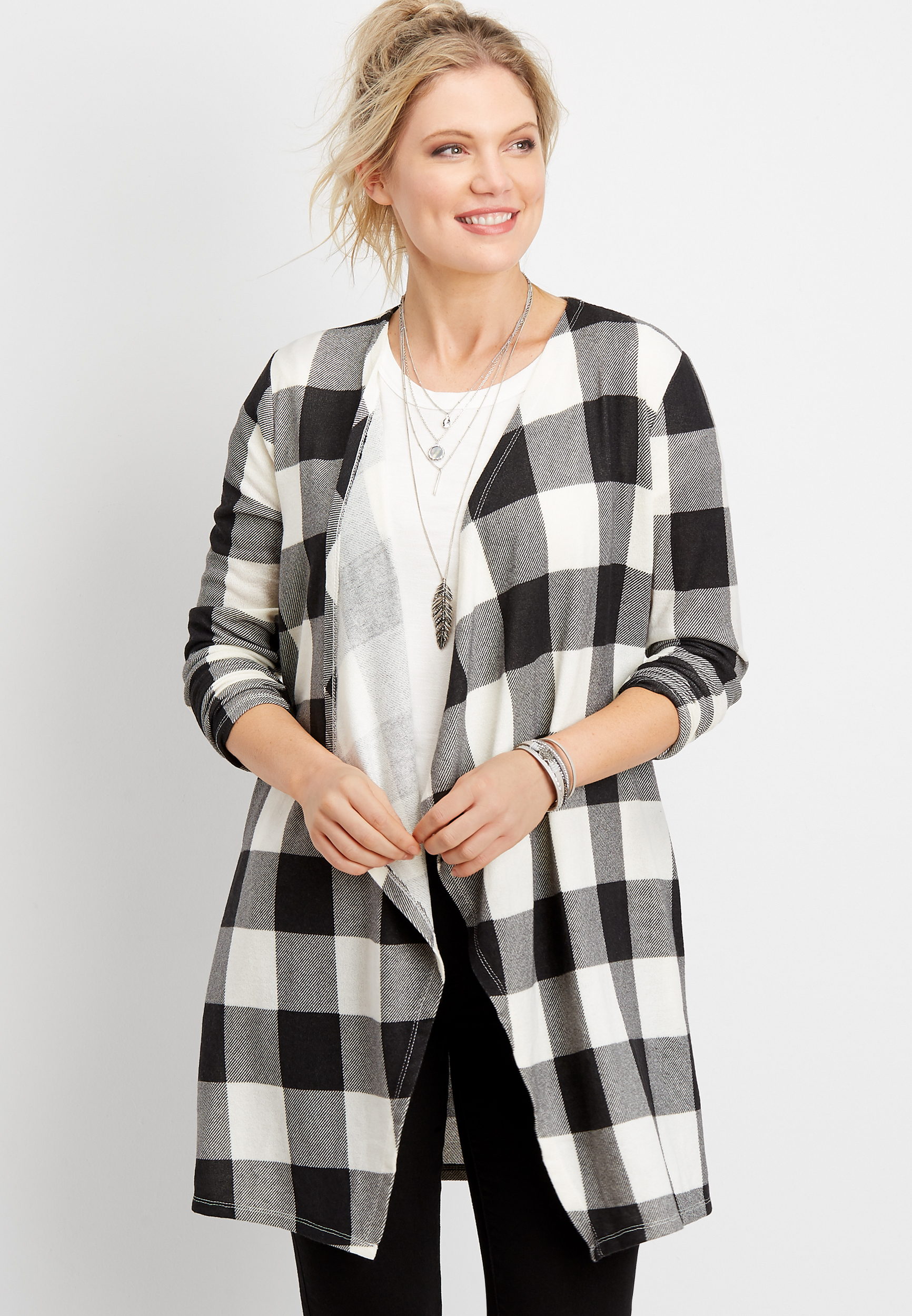 buffalo plaid open front duster cardigan | maurices