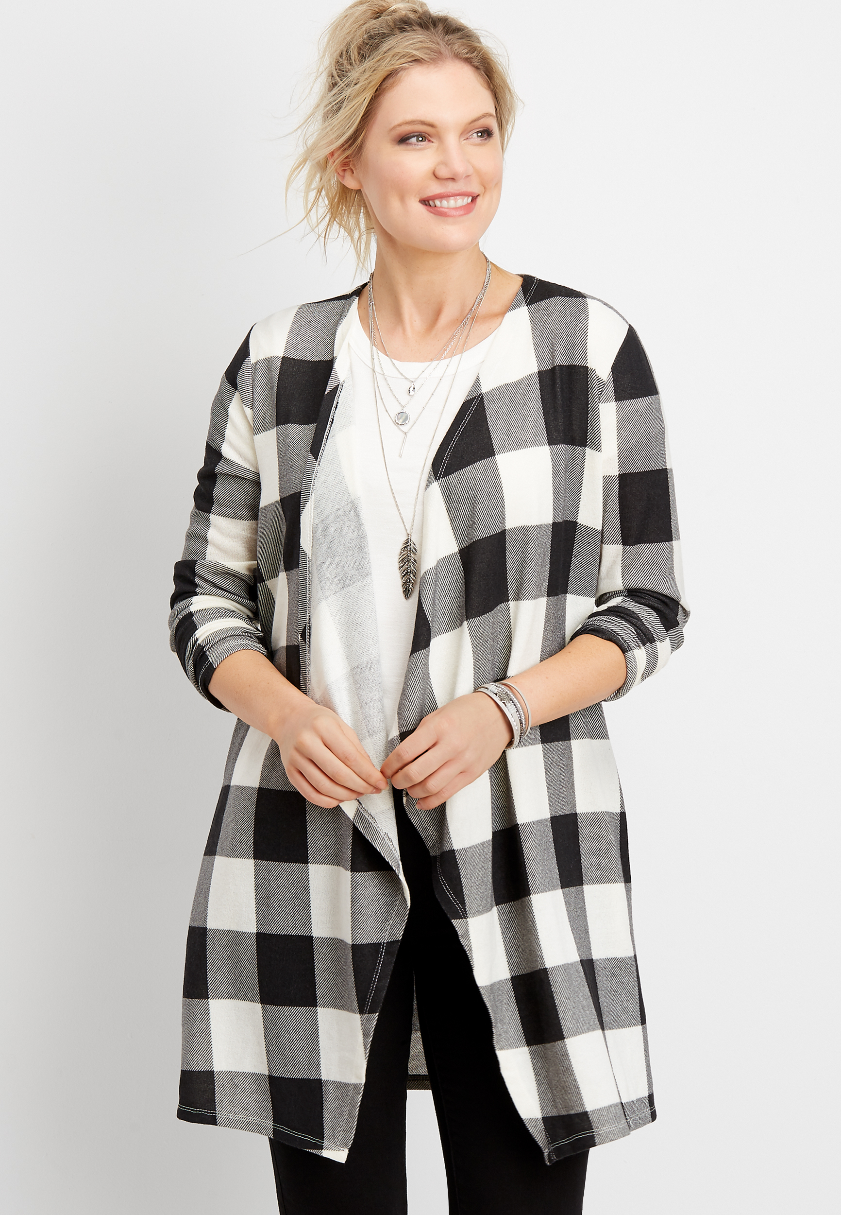 buffalo plaid open cardigan