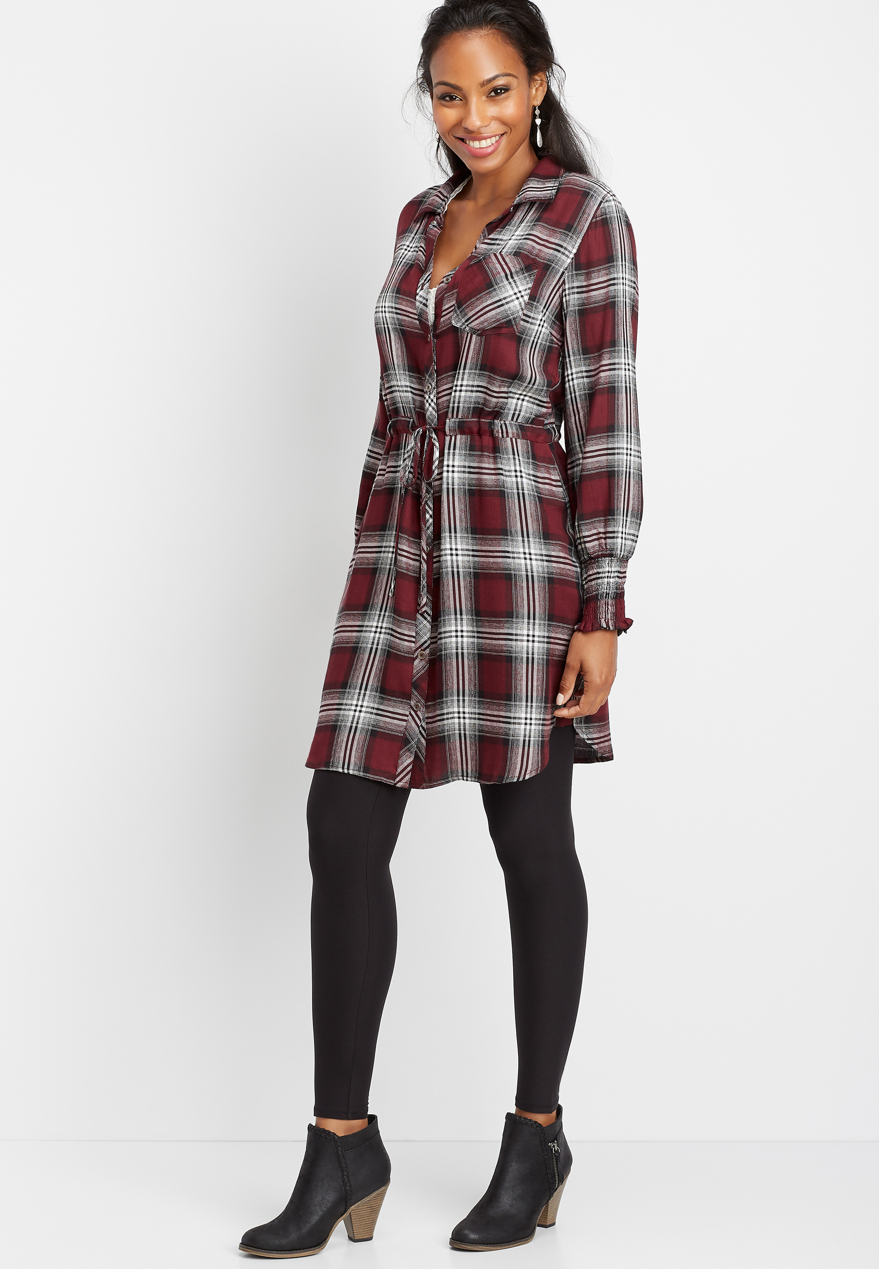 plaid button down shirt dress | maurices