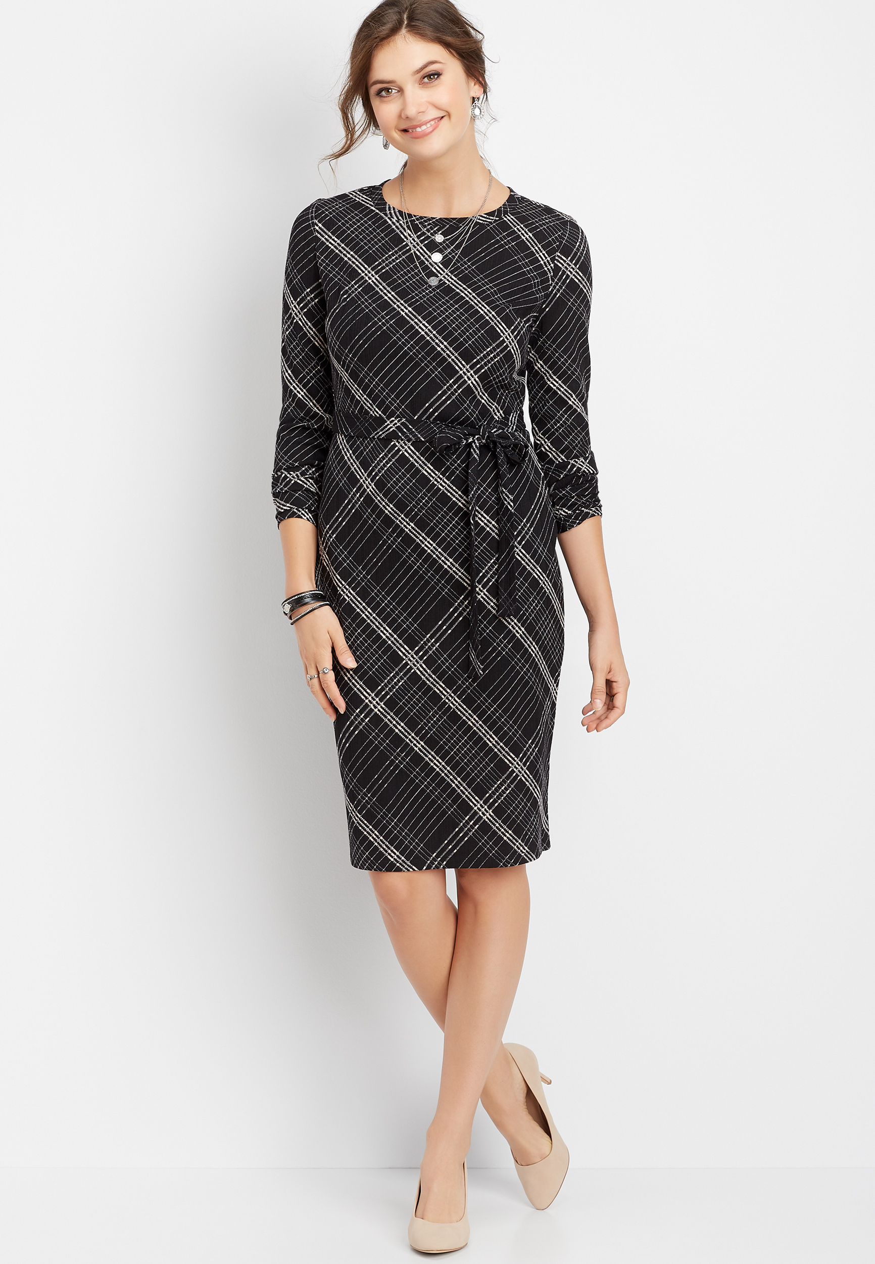 menswear plaid tie waist sheath dress | maurices