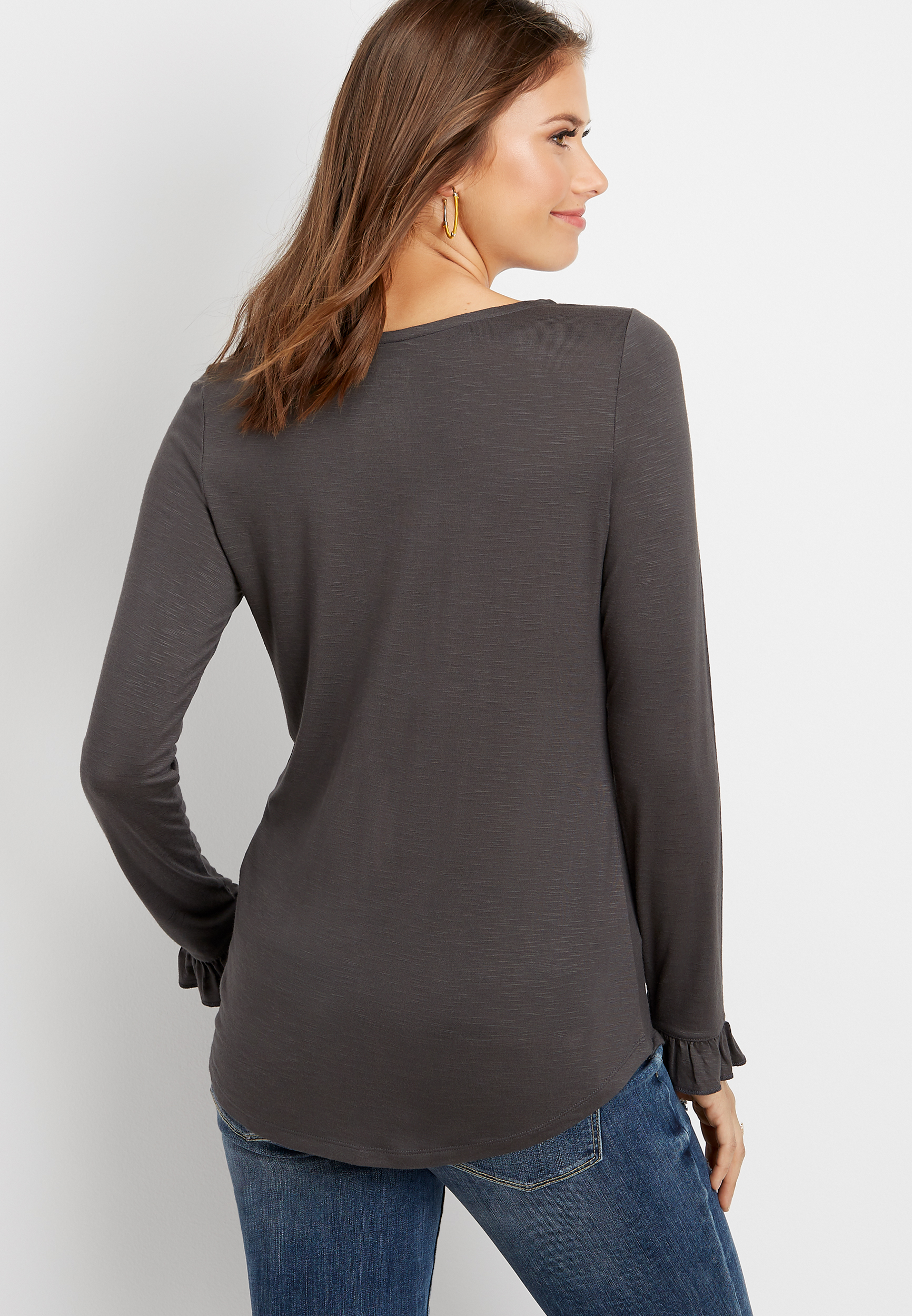 24/7 solid long flutter sleeve tee, , small
