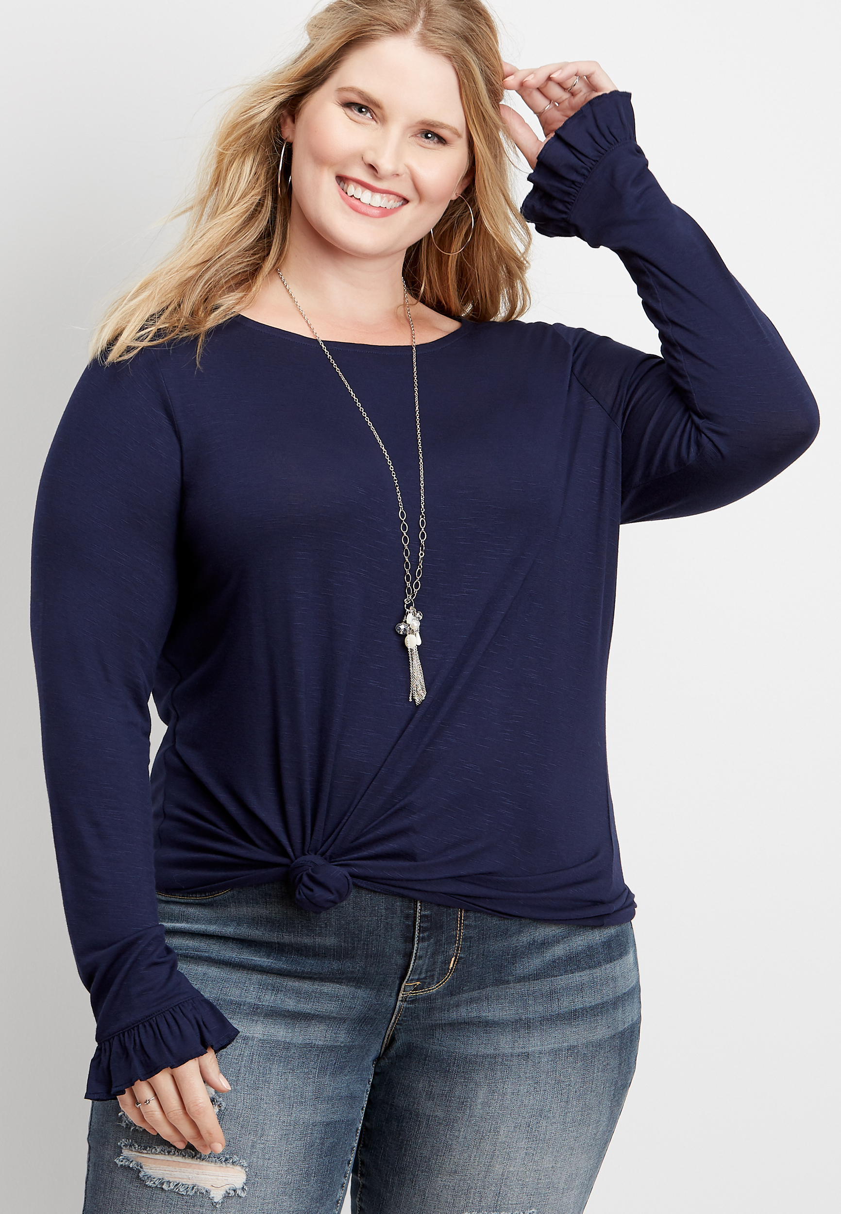 plus size 24/7 solid long flutter sleeve tee | maurices