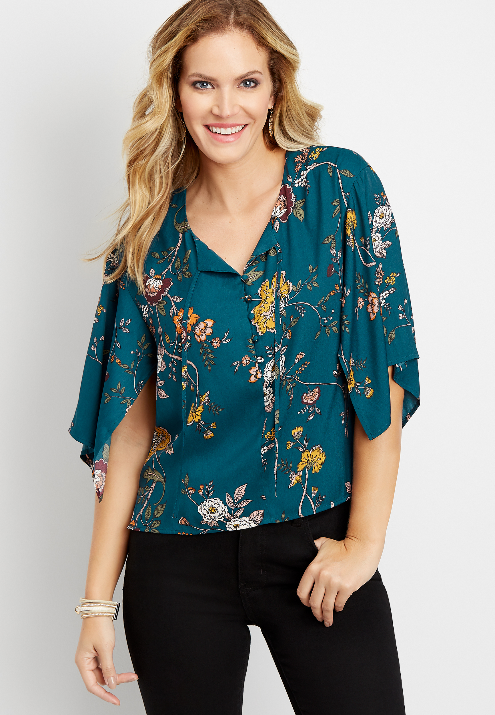 floral kimono sleeve blouse maurices