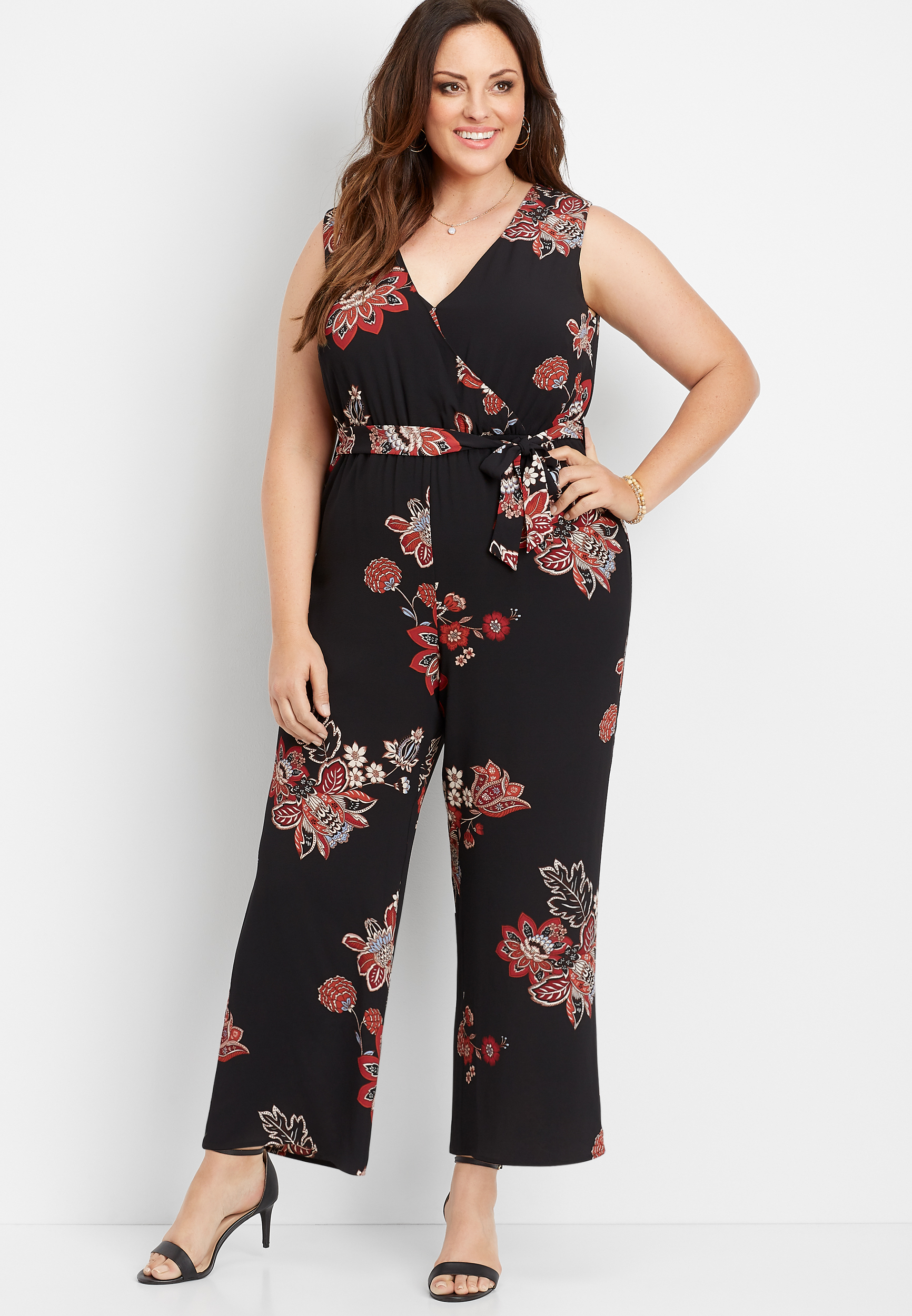 plus size floral tie waist jumpsuit | maurices