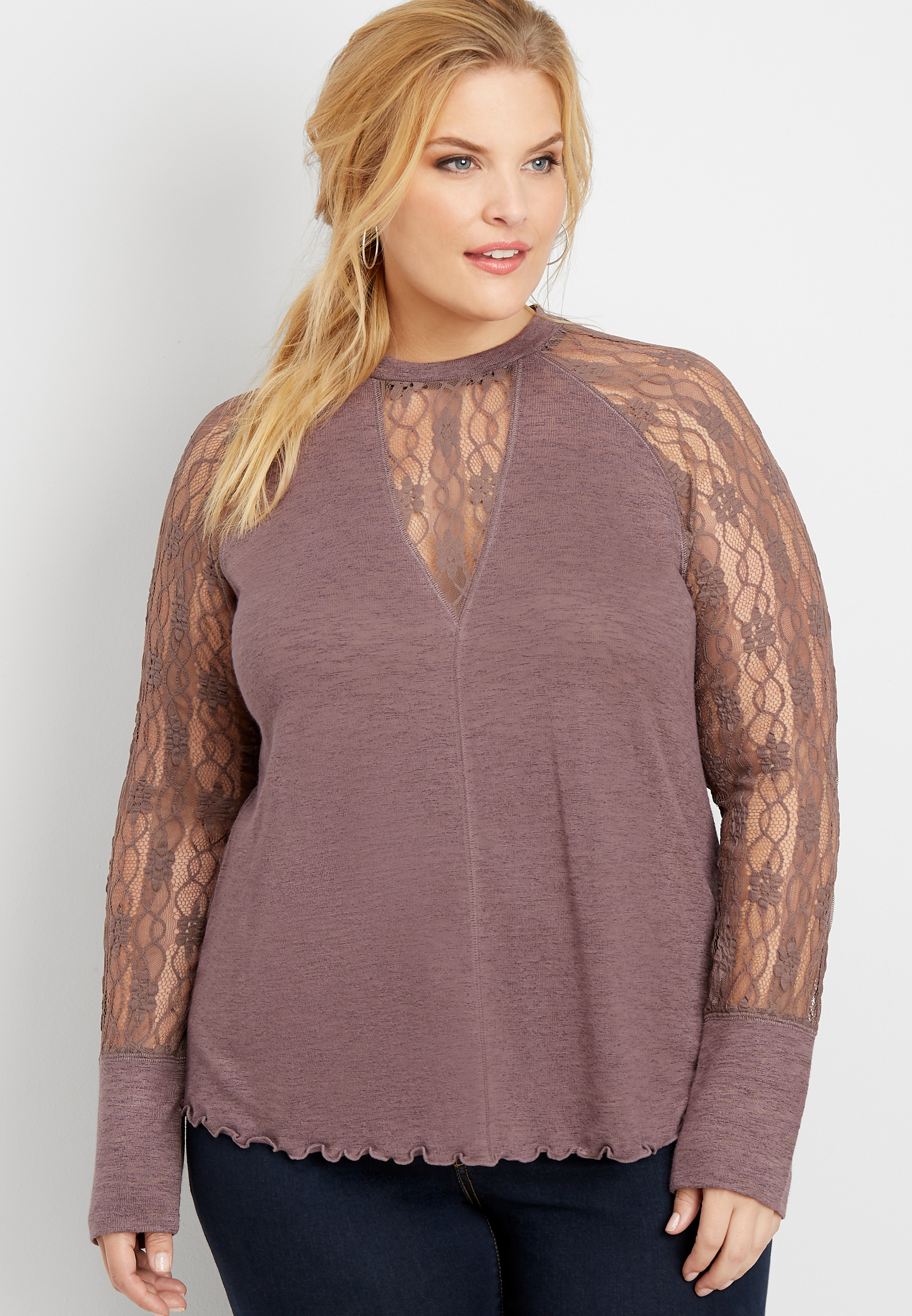 plus size lace sleeve top