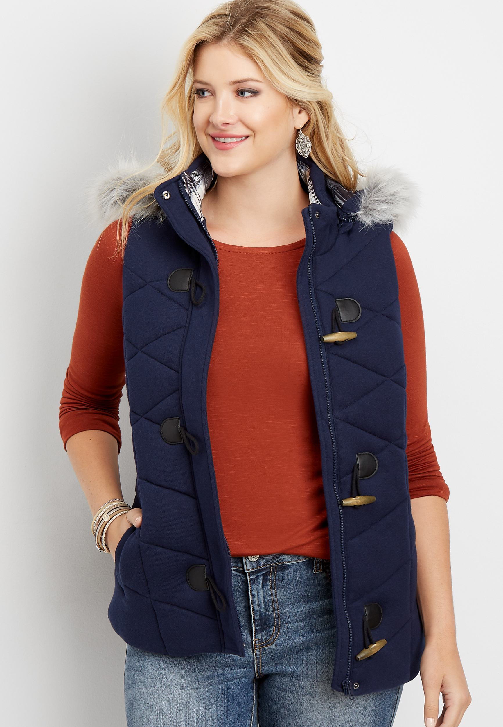 hooded toggle puffer vest | maurices
