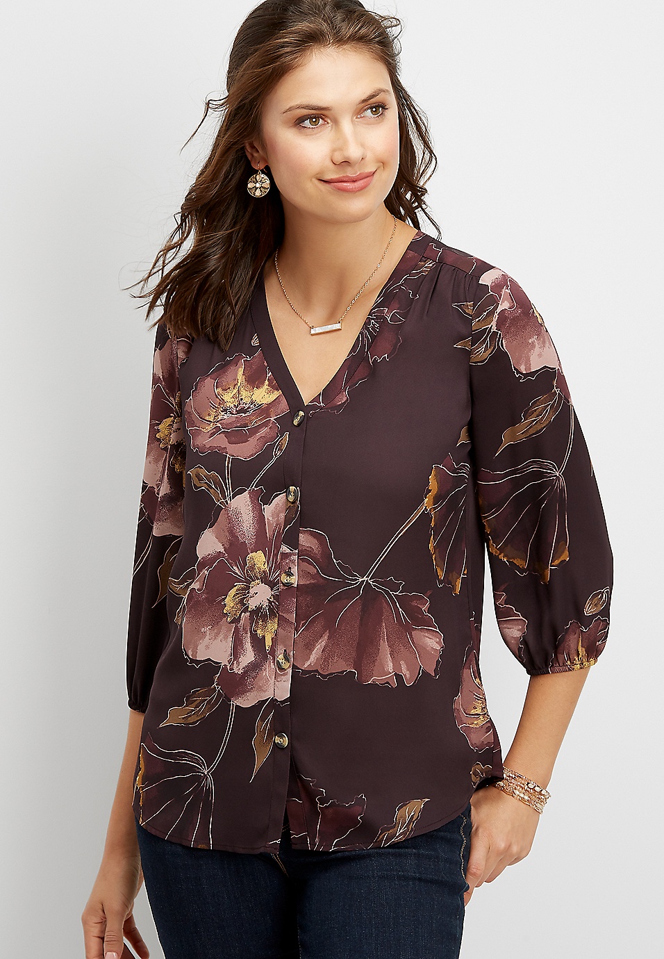 floral button down blouse