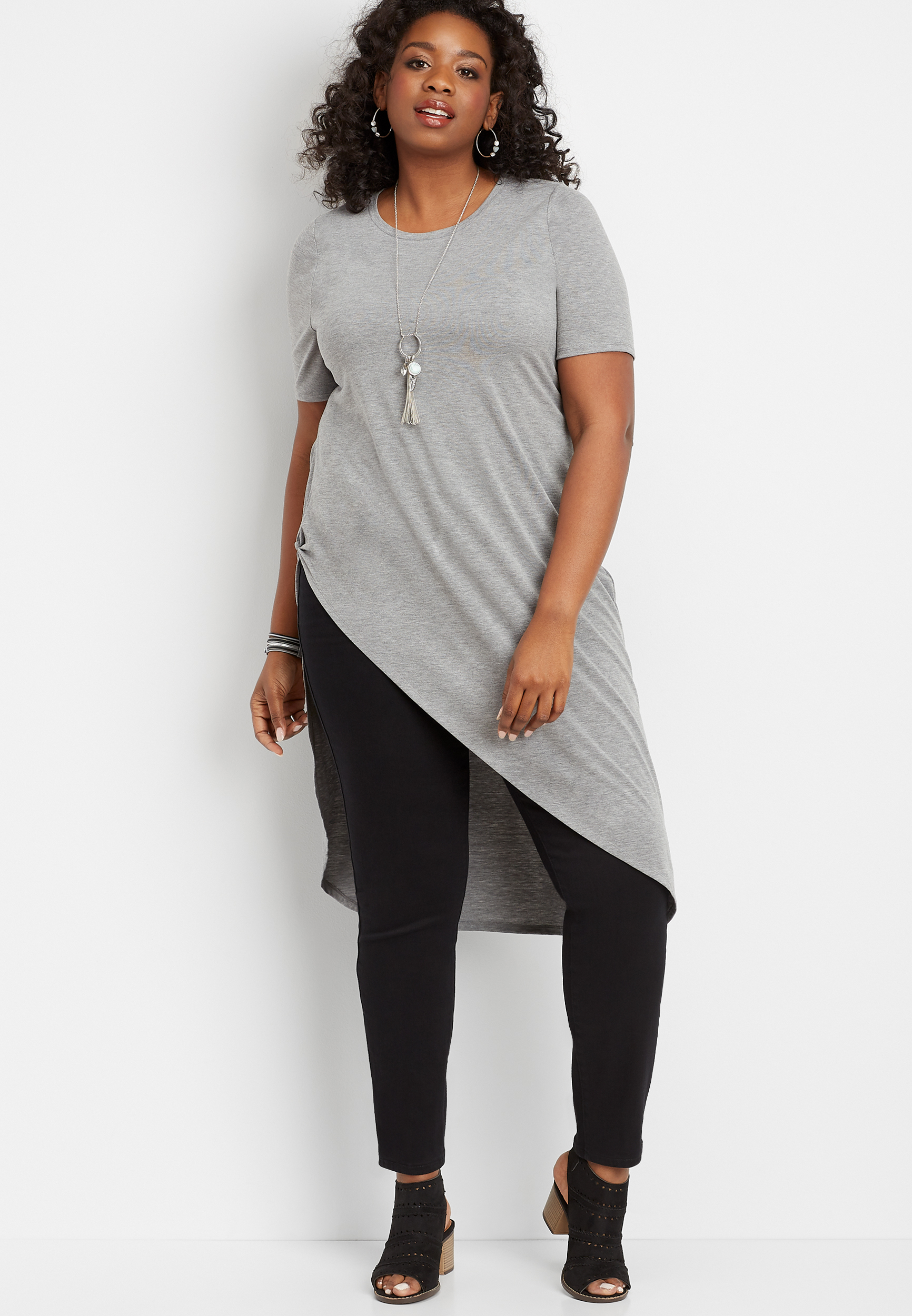 plus size 24/7 solid dramatic asymmetrical tee | maurices