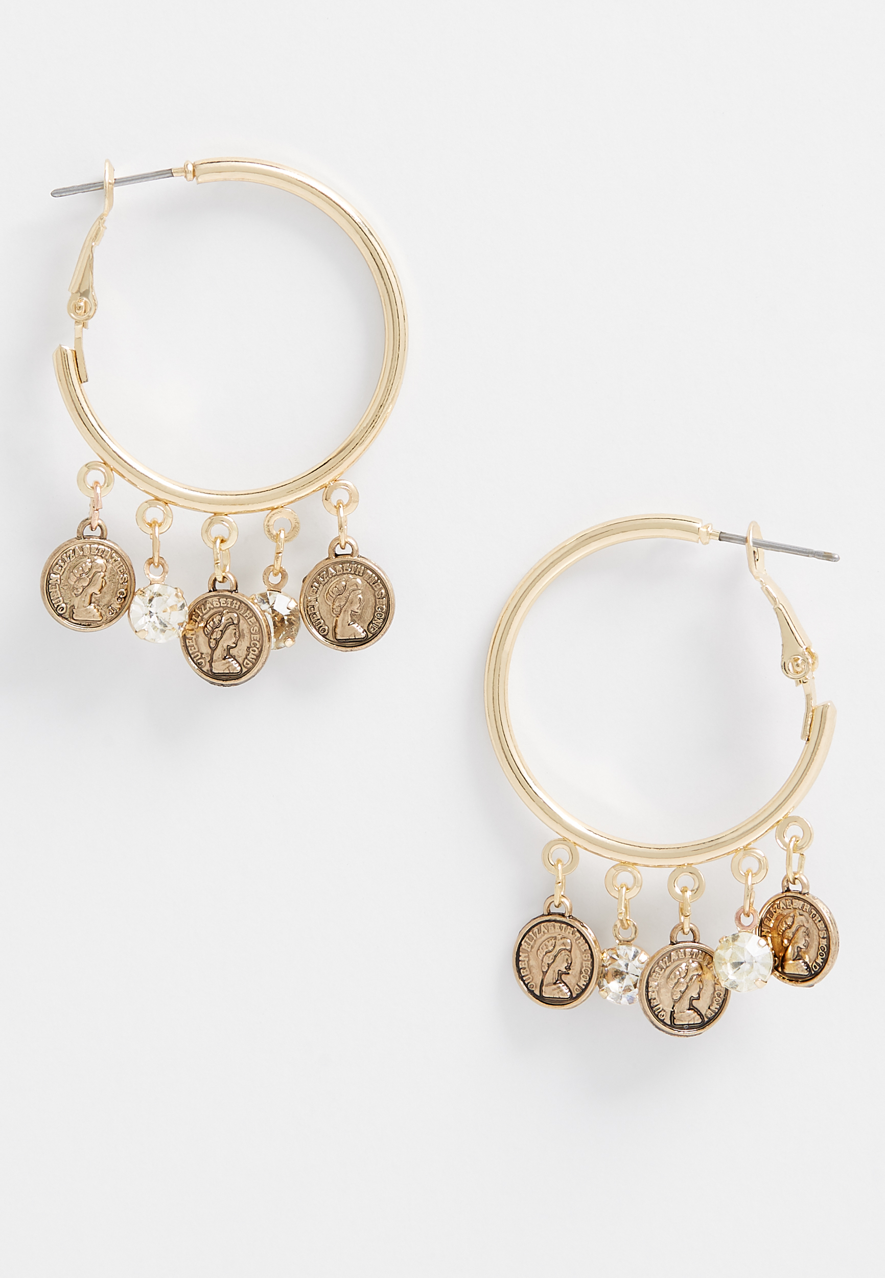 gold drop coin hoop earrings | maurices