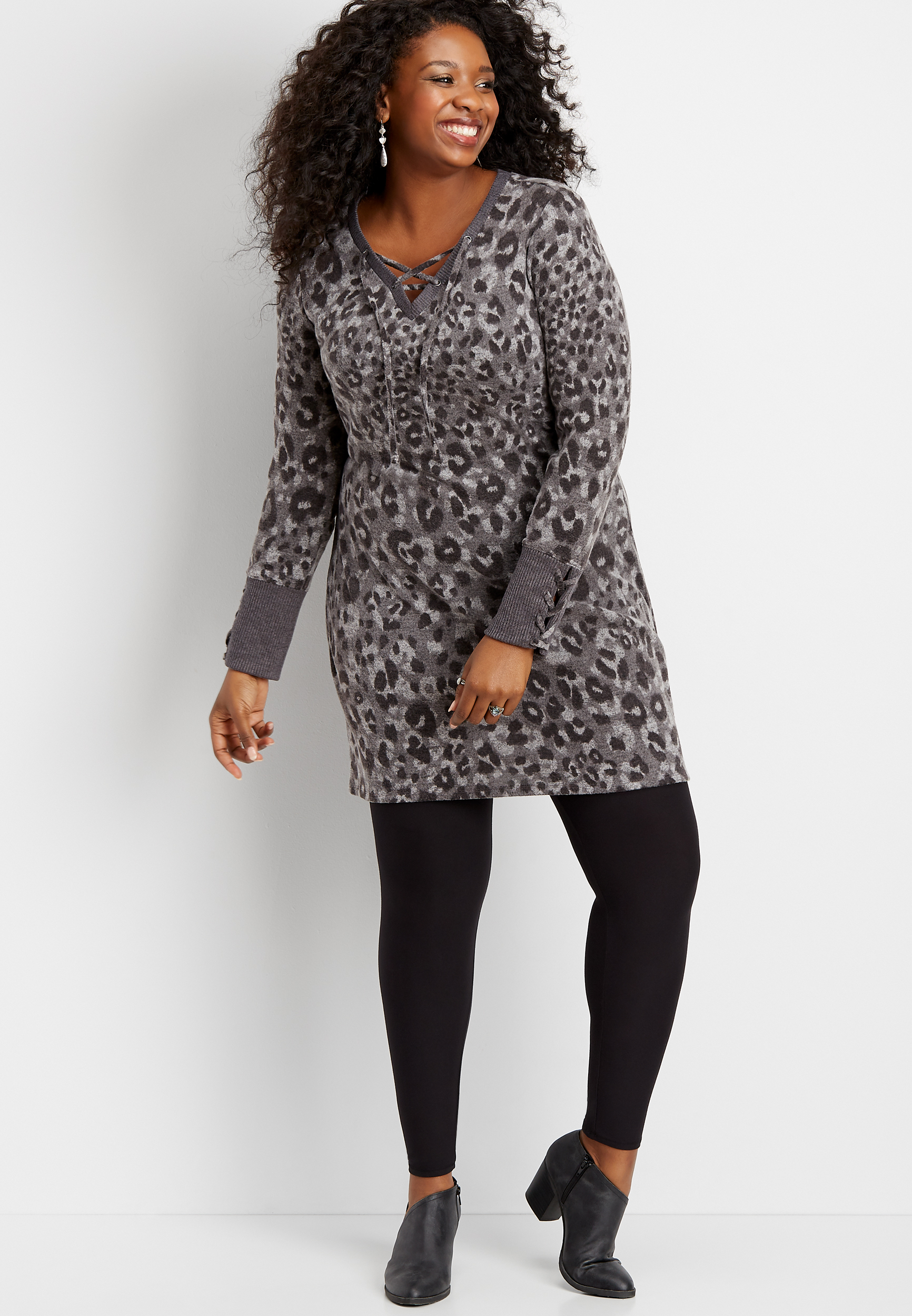 plus size animal print lace up shift dress | maurices
