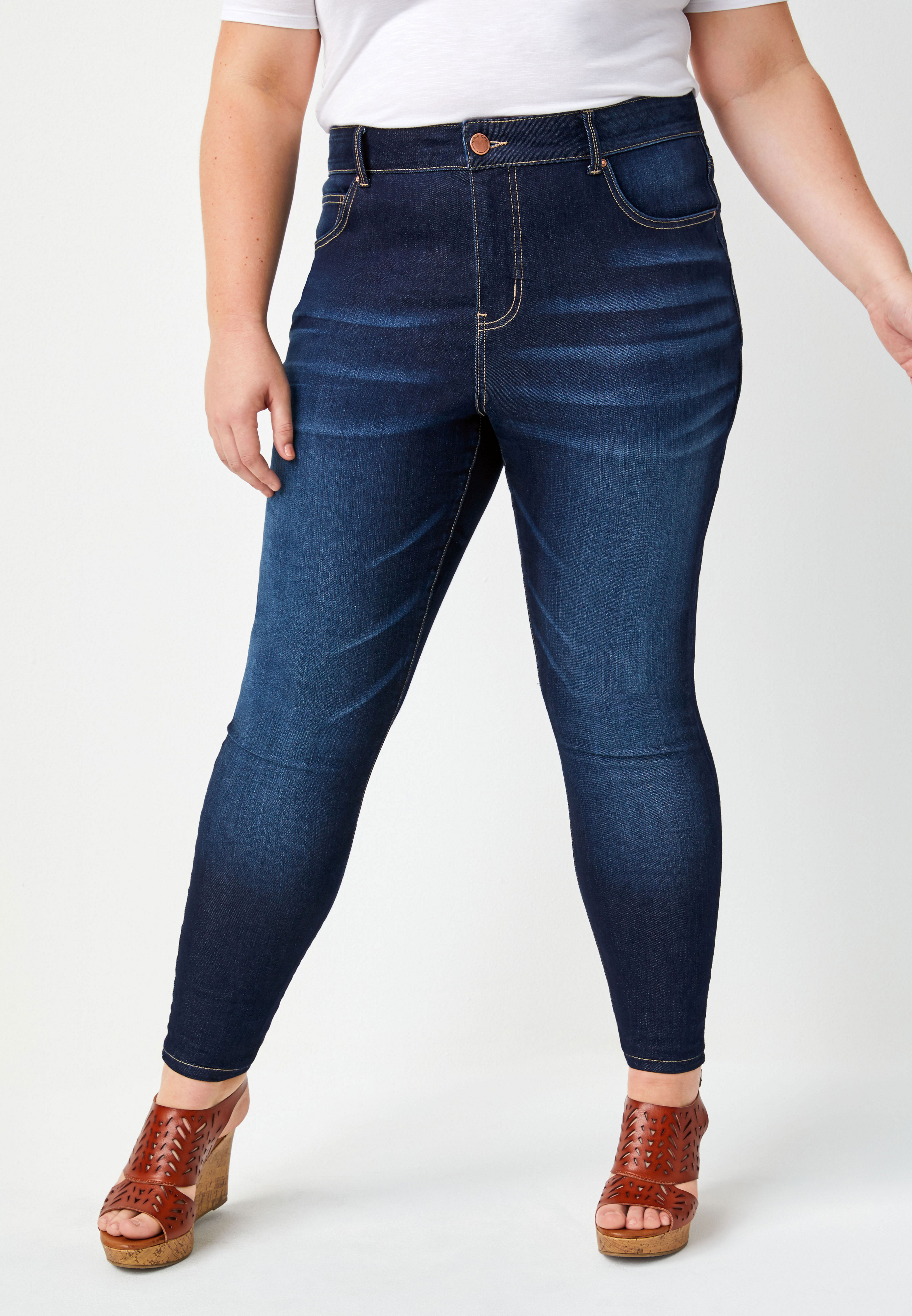 Plus Size Everflex™ High Rise Dark Wash Stretch Super Skinny Jean - alternate image