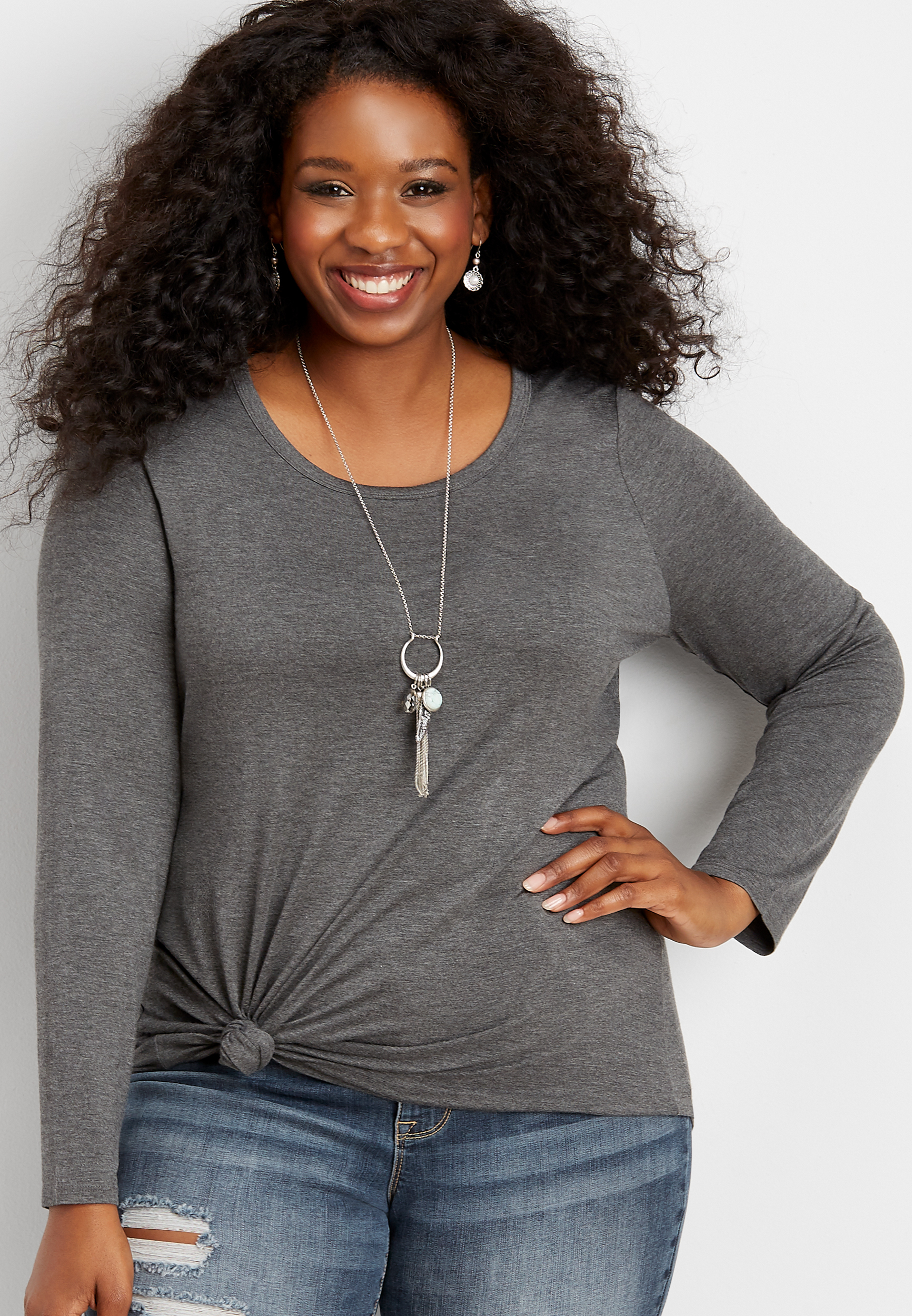 plus size 24/7 solid long sleeve layering tee | maurices