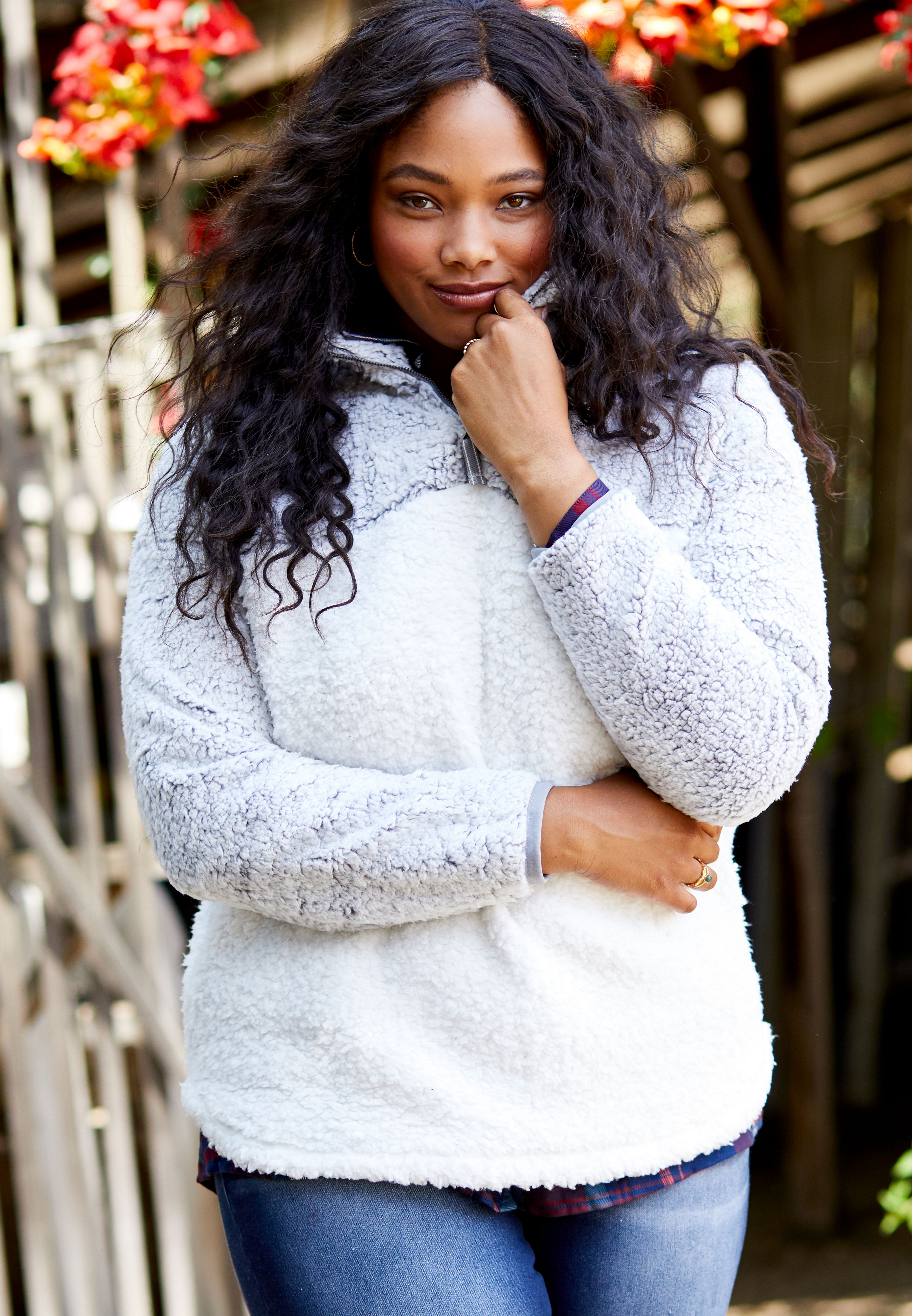 plus size colorblock sherpa pullover sweatshirt maurices