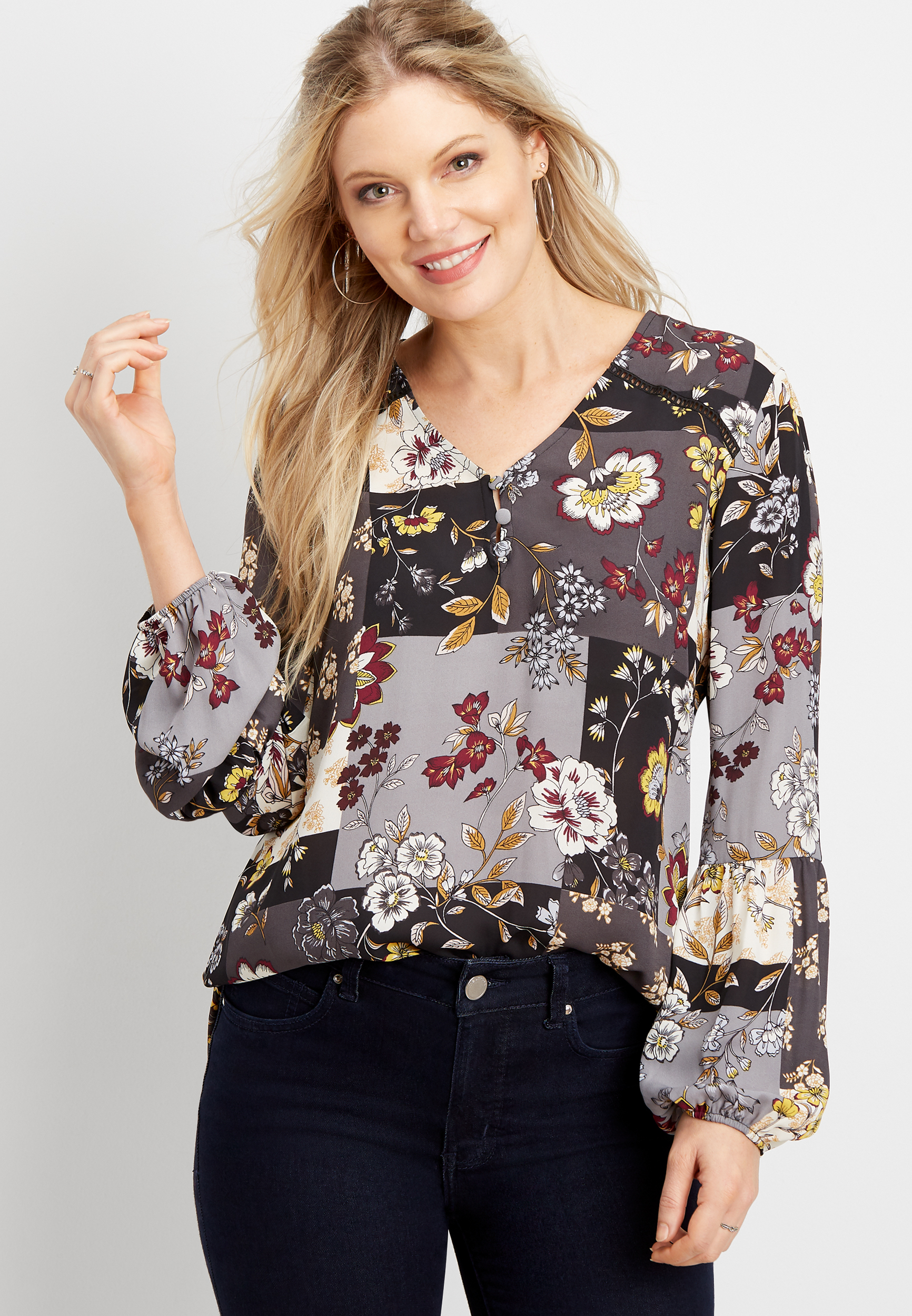 floral lantern sleeve blouse | maurices