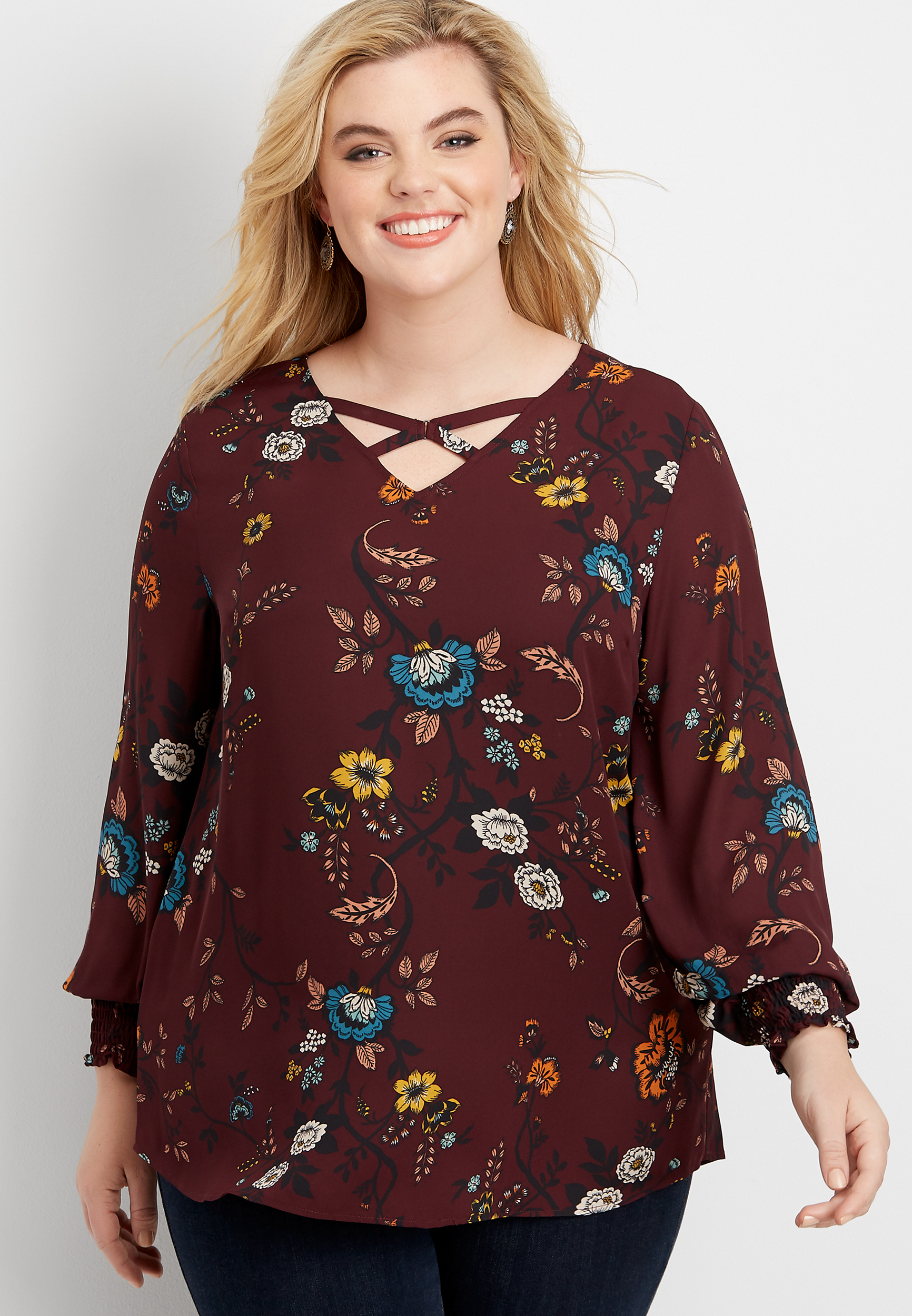 plus size floral strappy neck tunic blouse | maurices