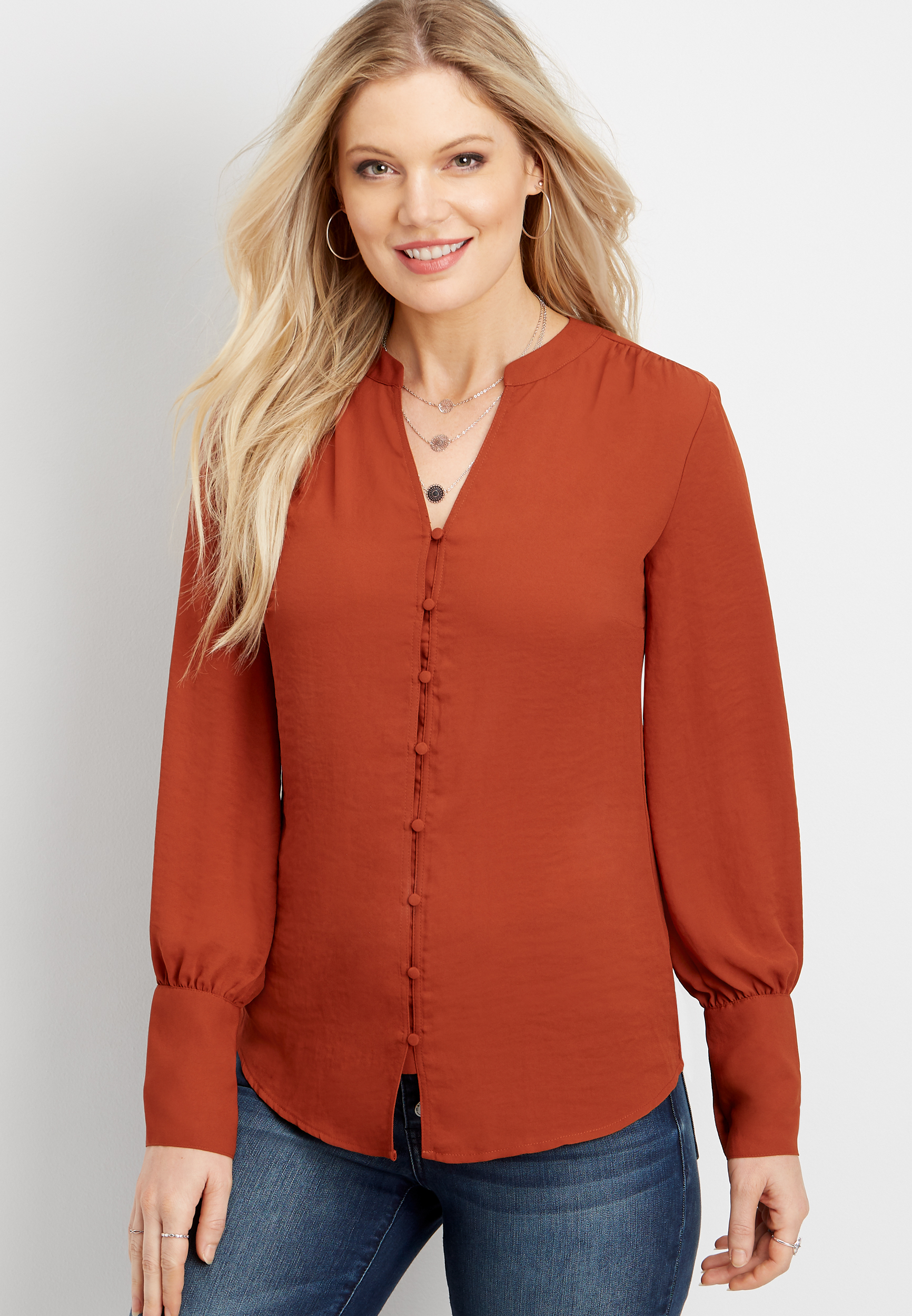 solid covered button blouse | maurices