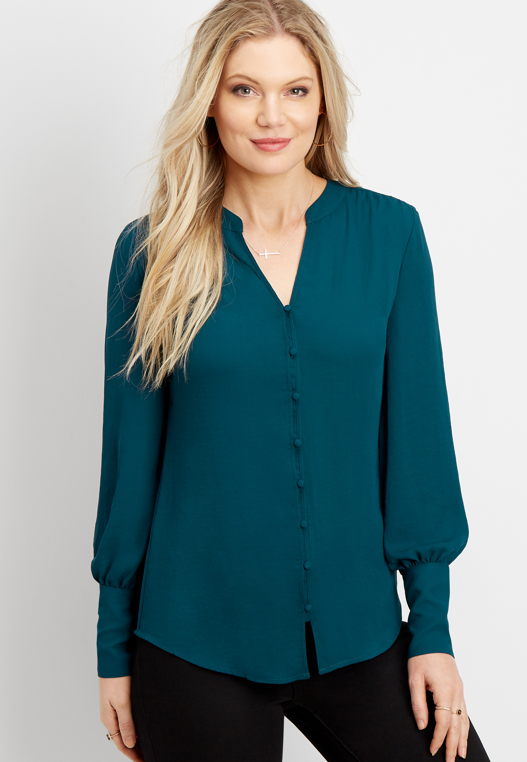 solid covered button blouse | maurices