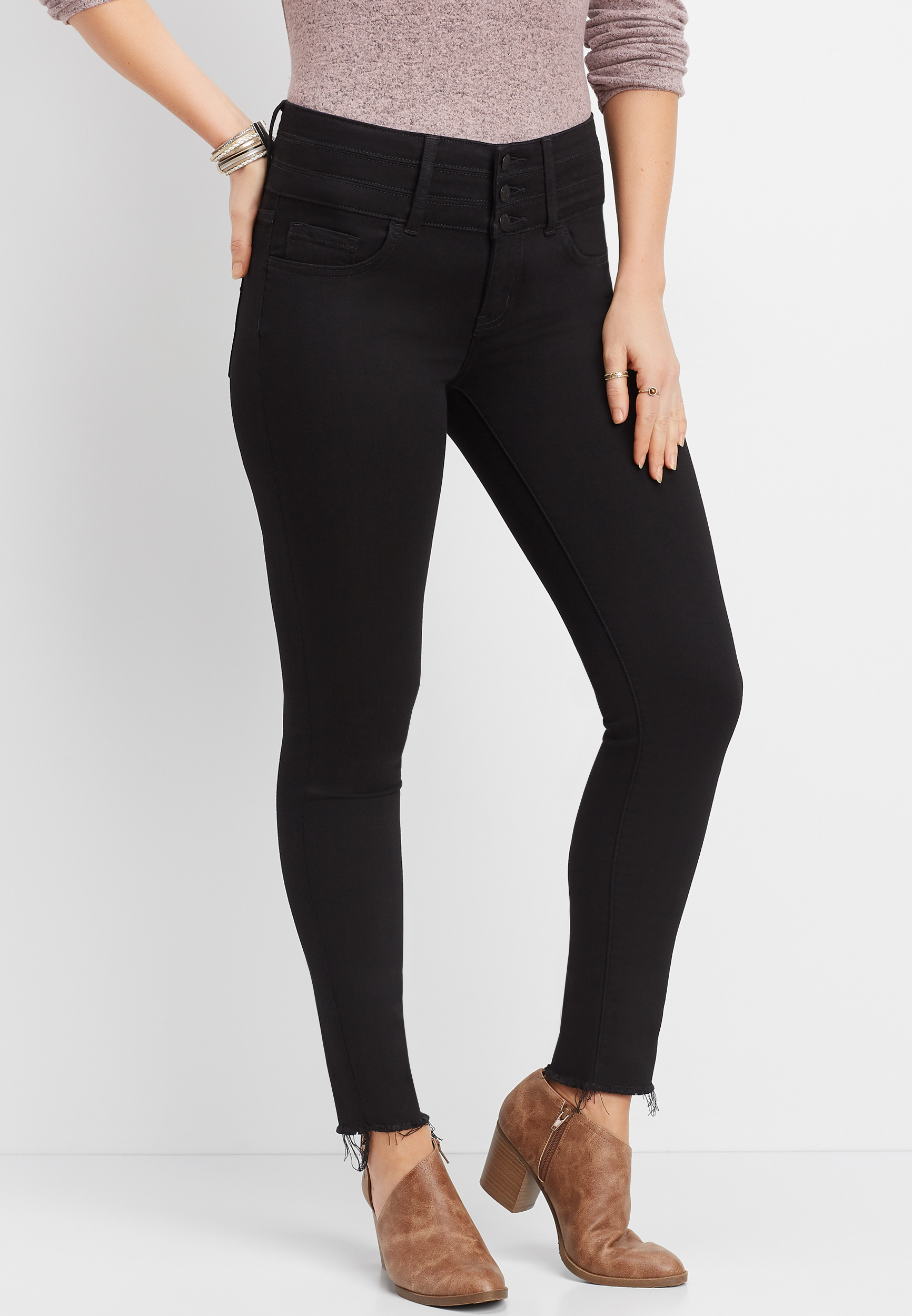 Flying Monkey™ High Rise Black Triple Button Skinny Jean | maurices