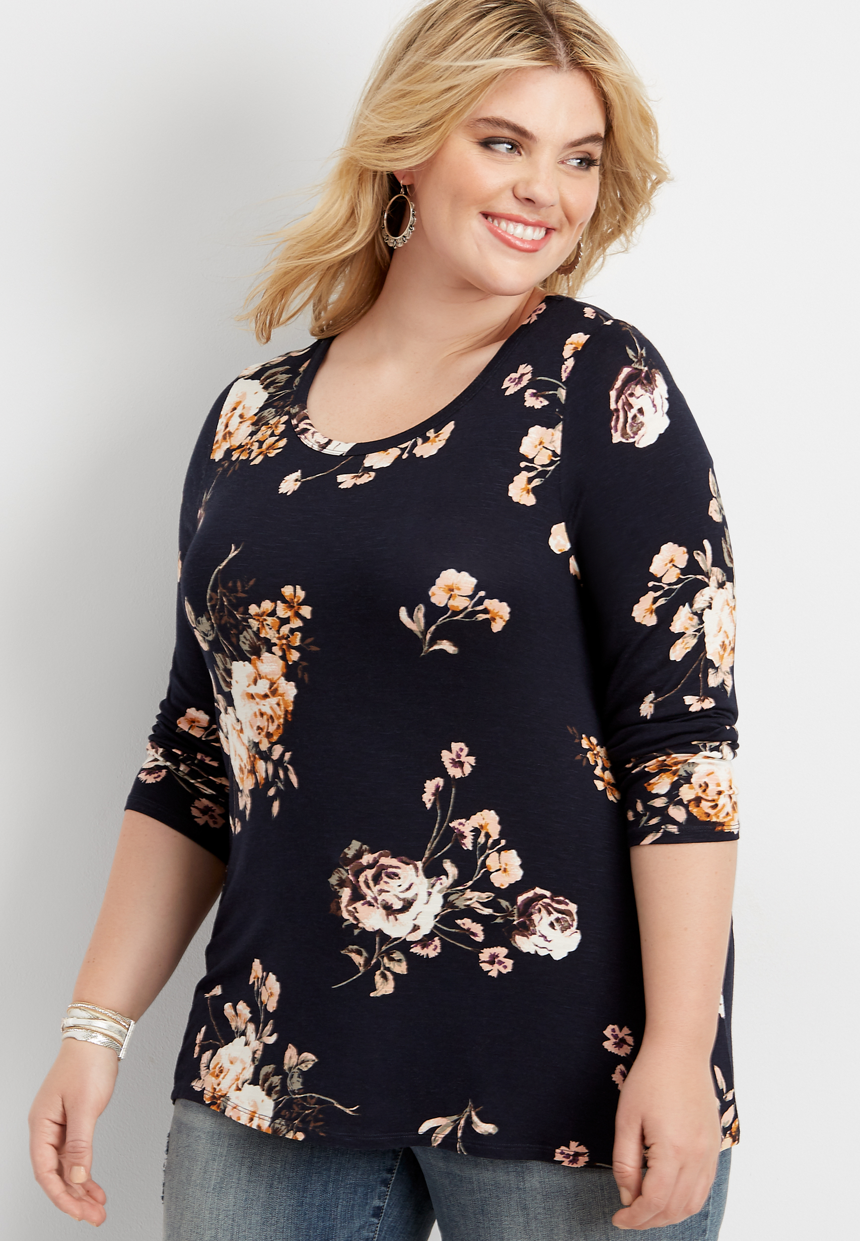 Plus Size 24/7 Floral Long Sleeve Layering Tee | maurices