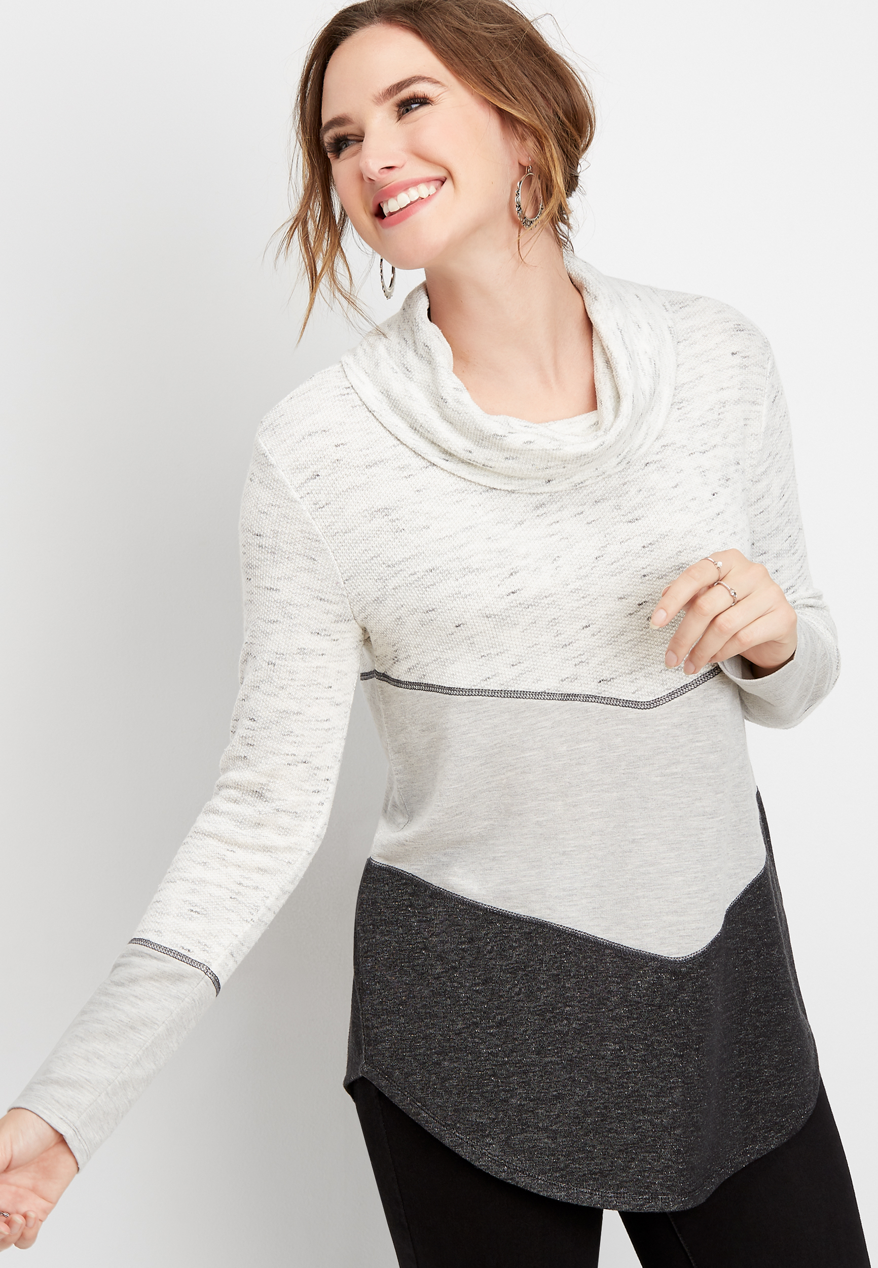 chevron colorblock cowl neck pullover | maurices