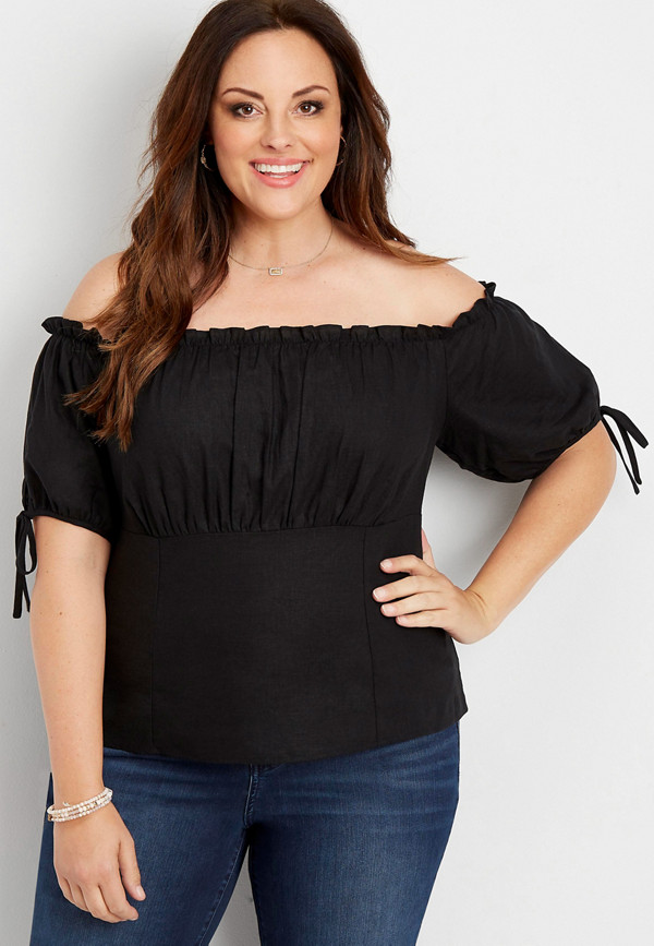 plus size solid puff sleeve off the shoulder top | maurices