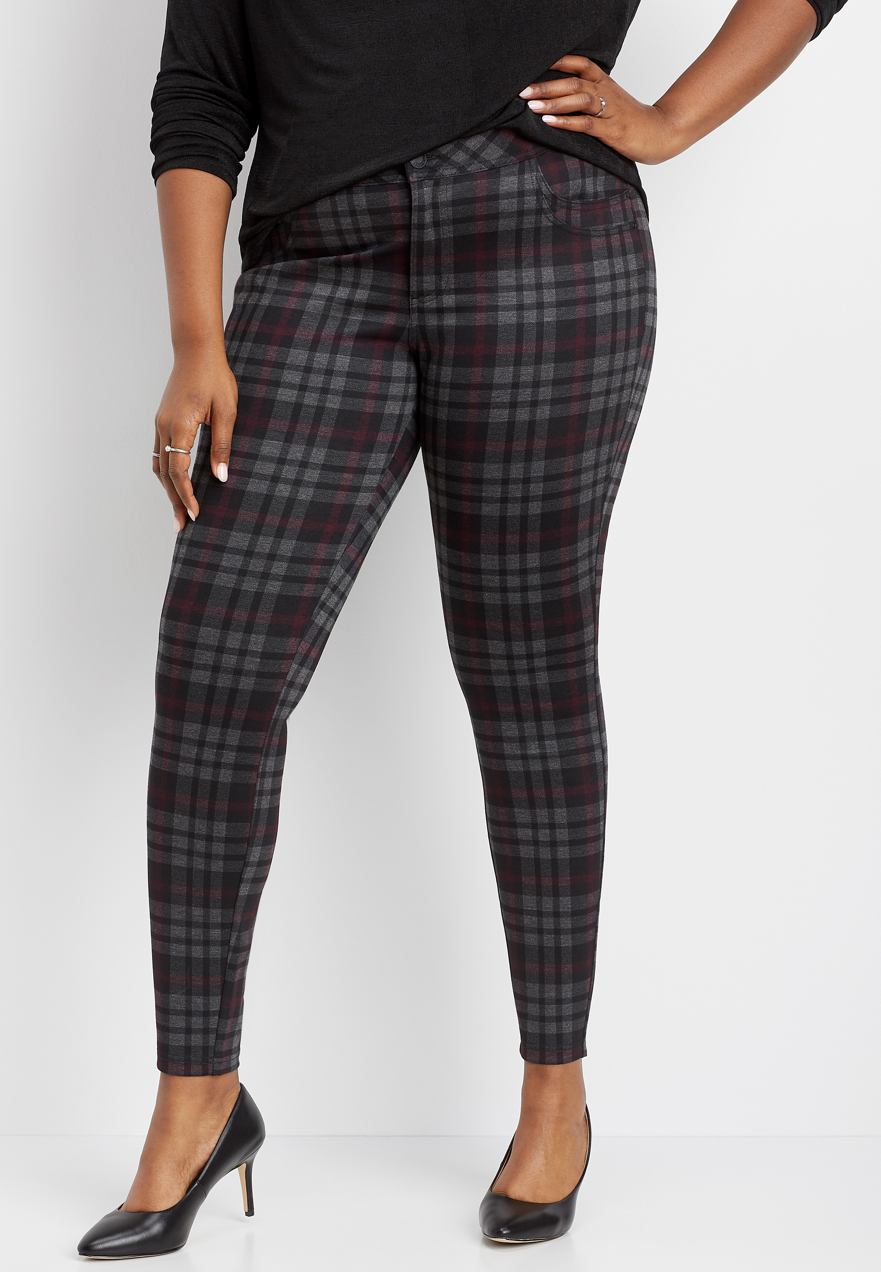 plus size plaid skinny pants