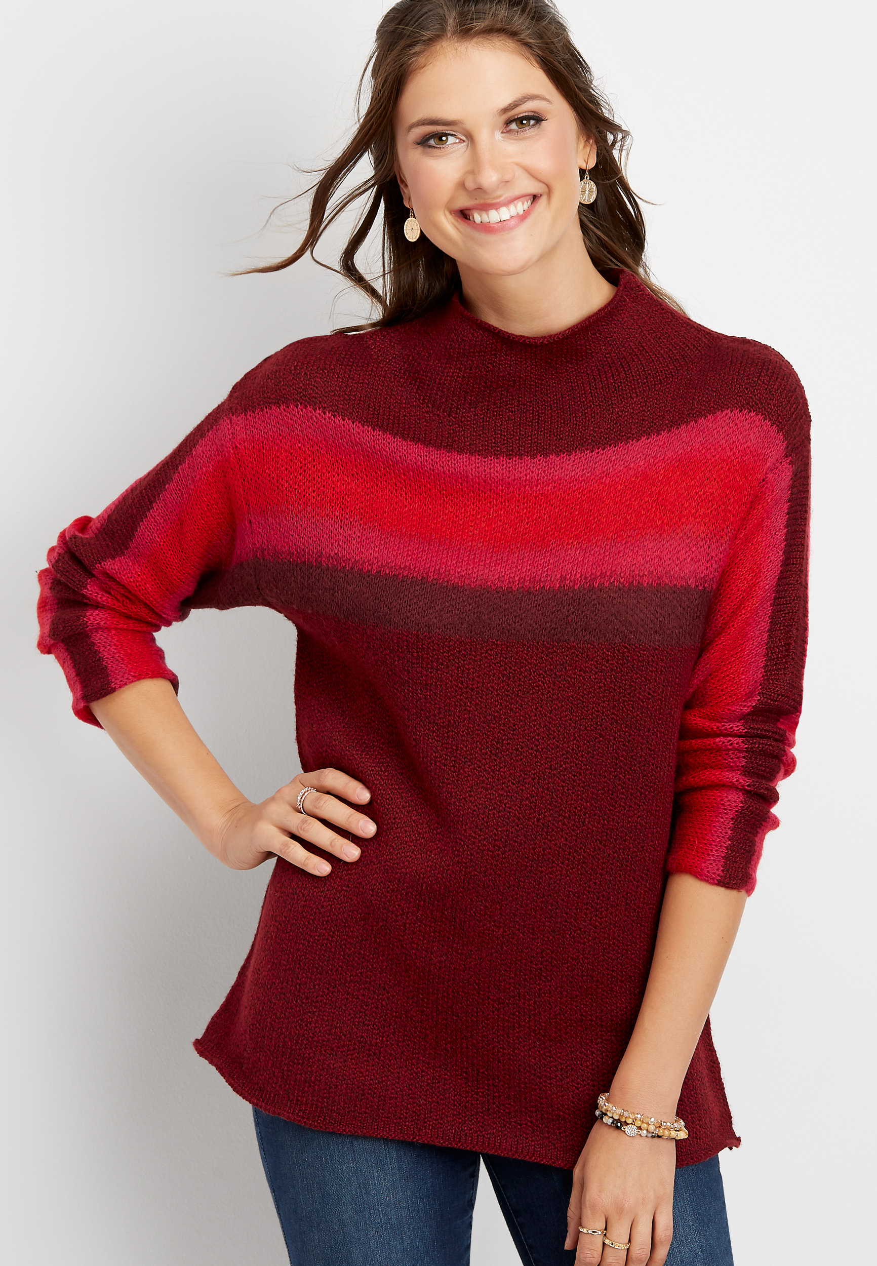 ombre stripe mock neck pullover | maurices