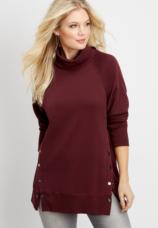 solid snap side tunic pullover | maurices