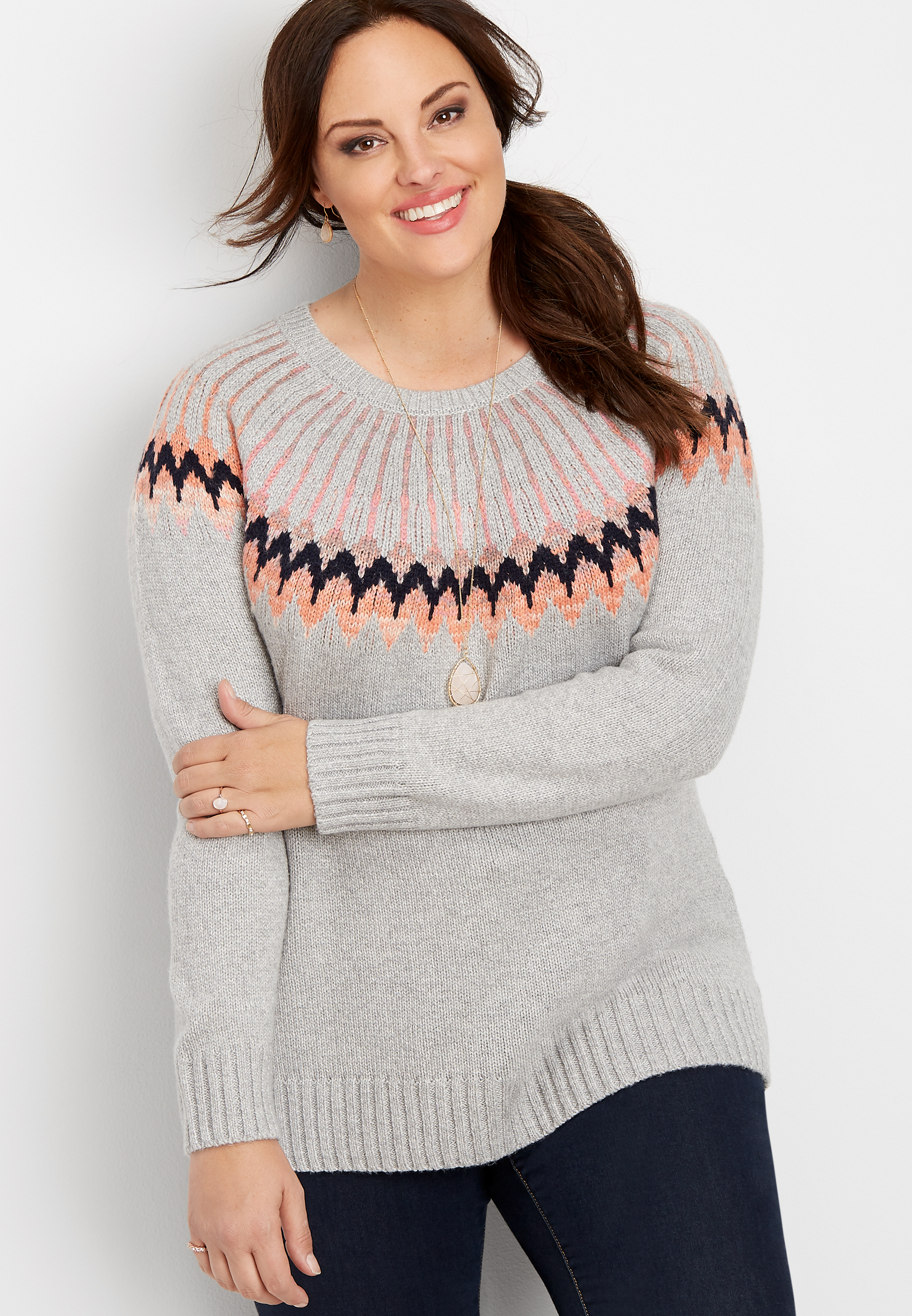 plus size fair isle crew neck pullover | maurices