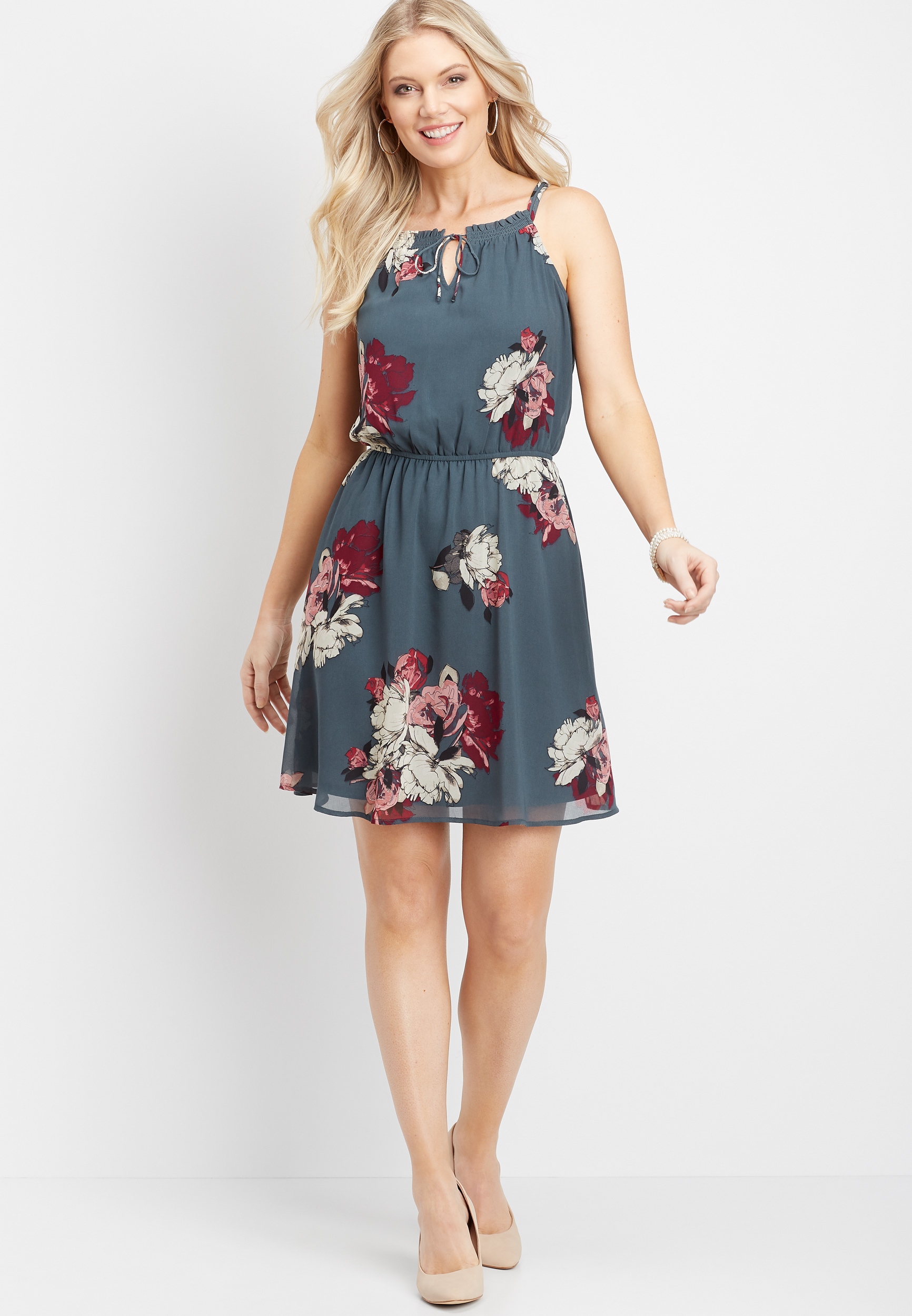 floral keyhole neck dress | maurices