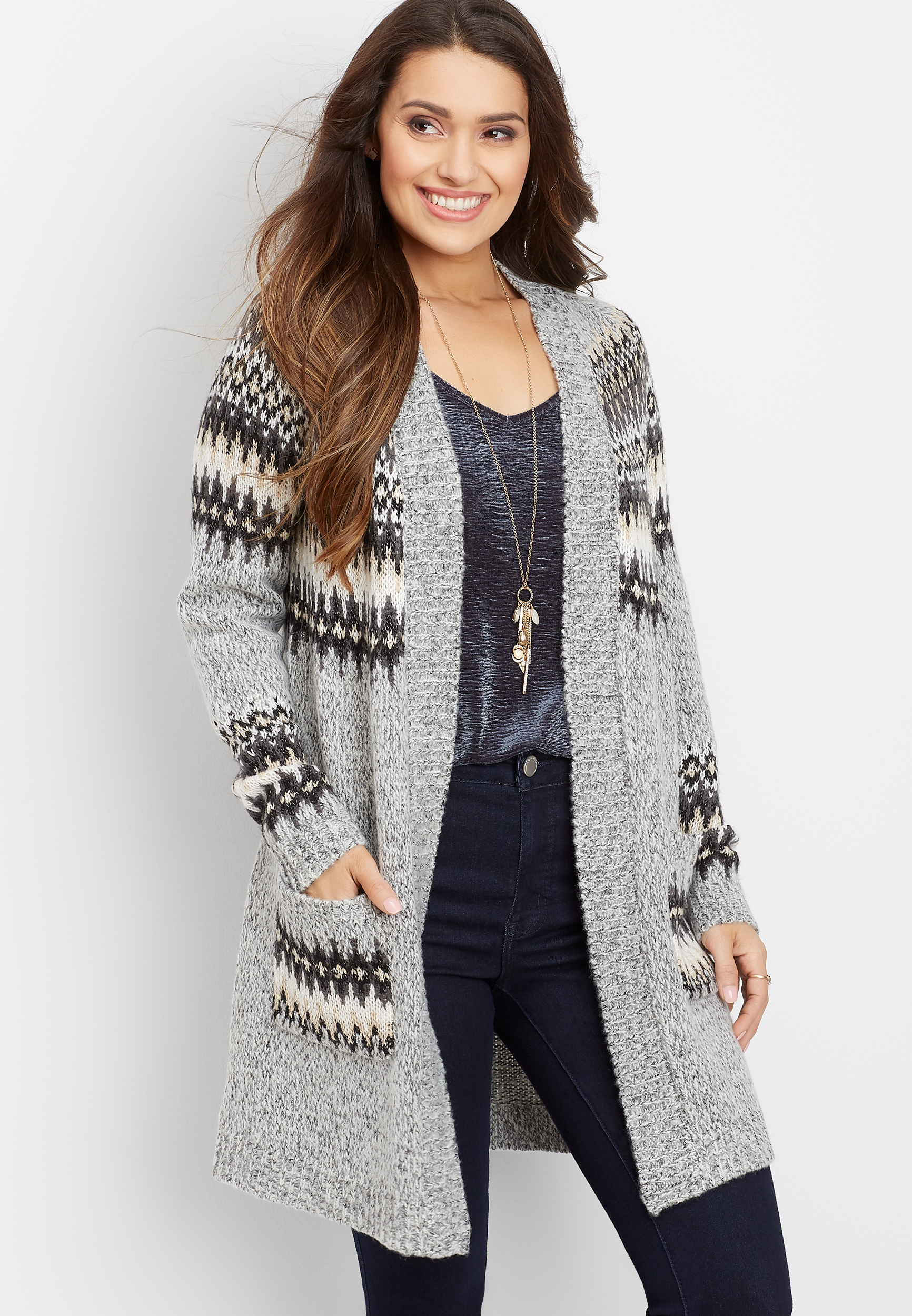 fair isle open front duster cardigan | maurices