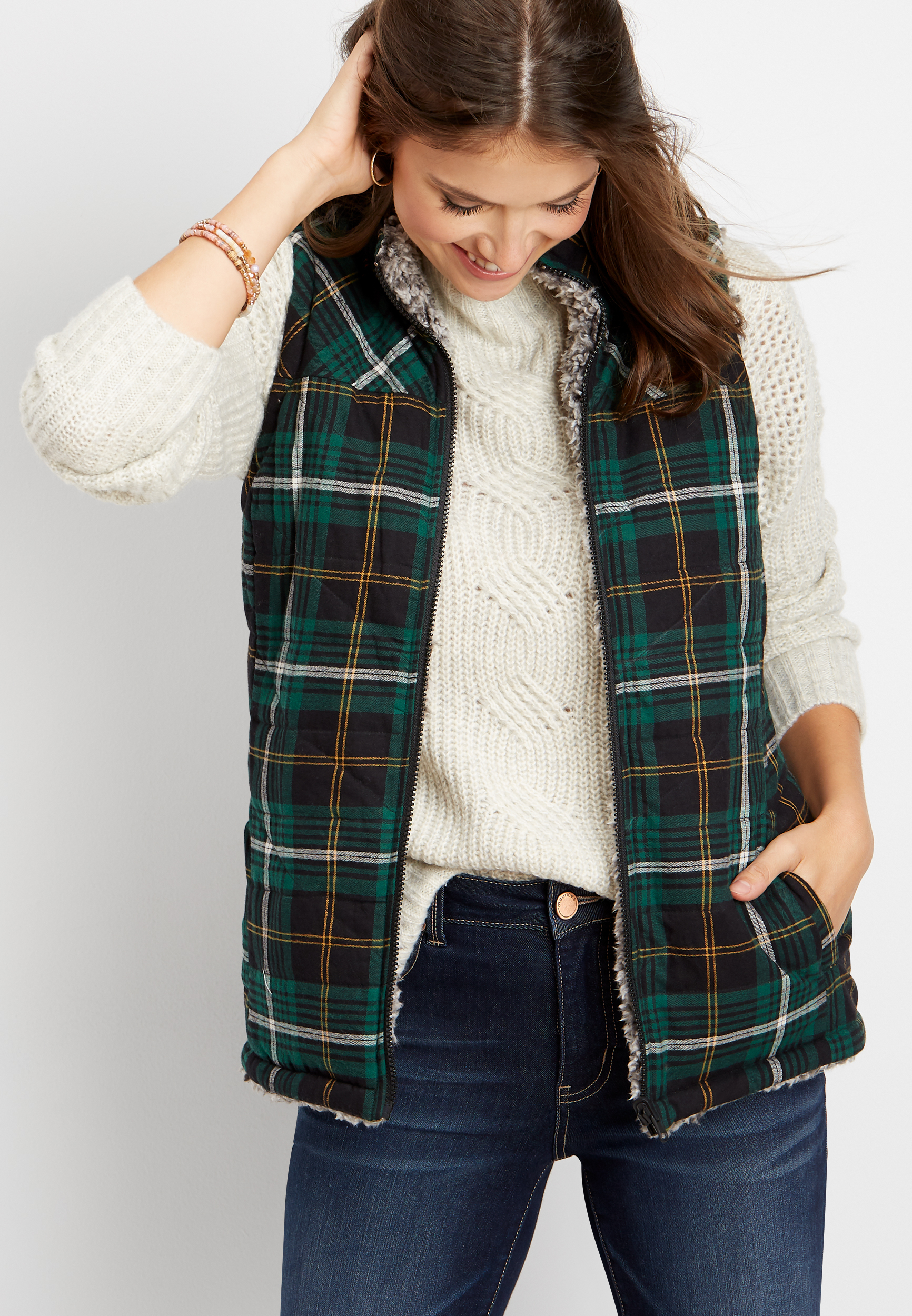 reversible plaid sherpa vest maurices