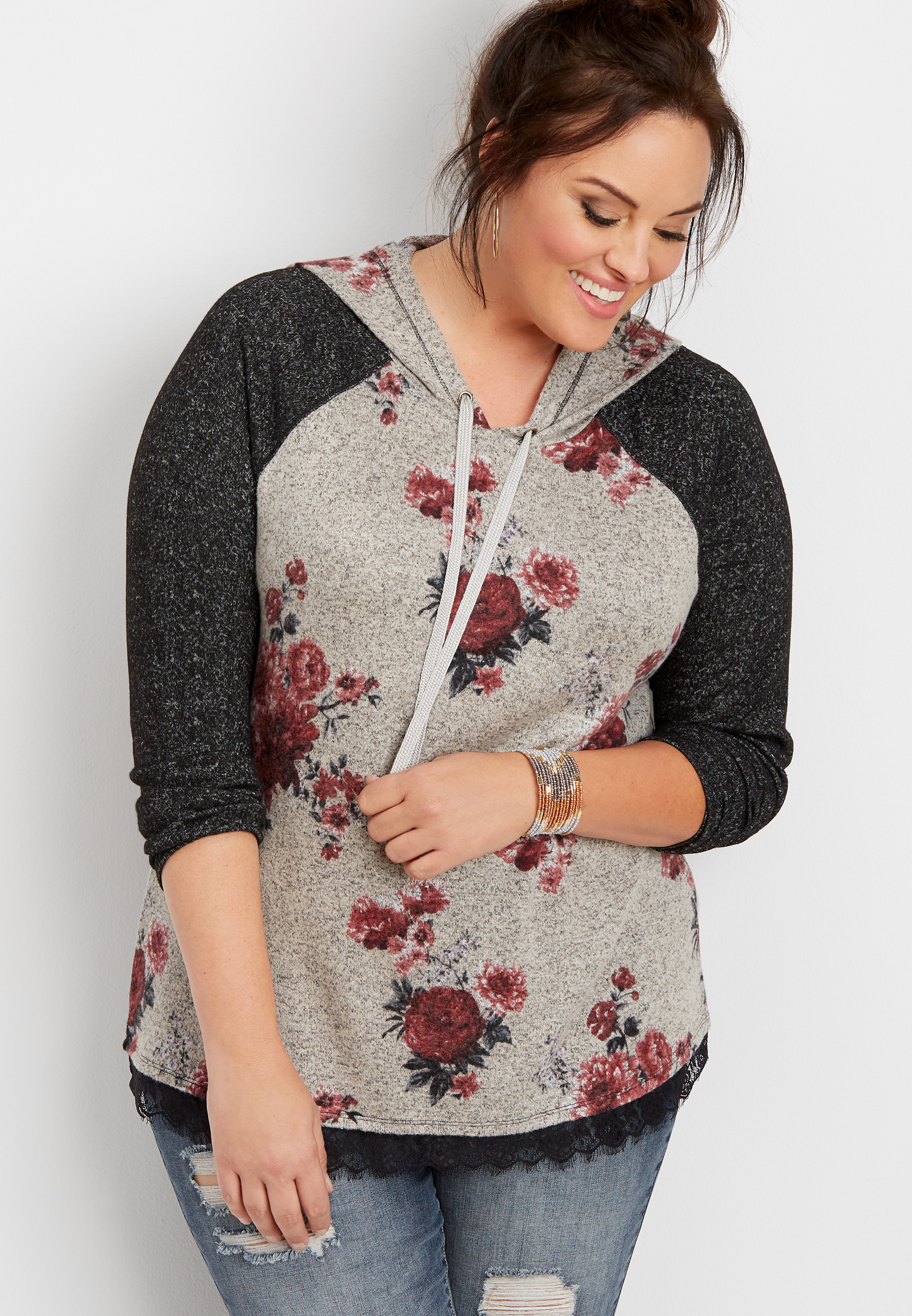 plus size brushed floral hoodie | maurices