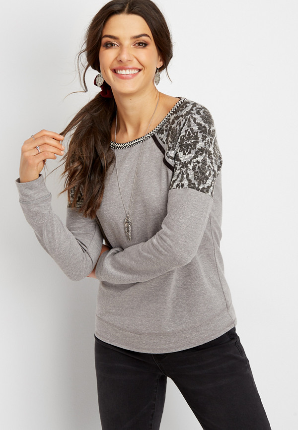printed textured shoulder pullover | maurices