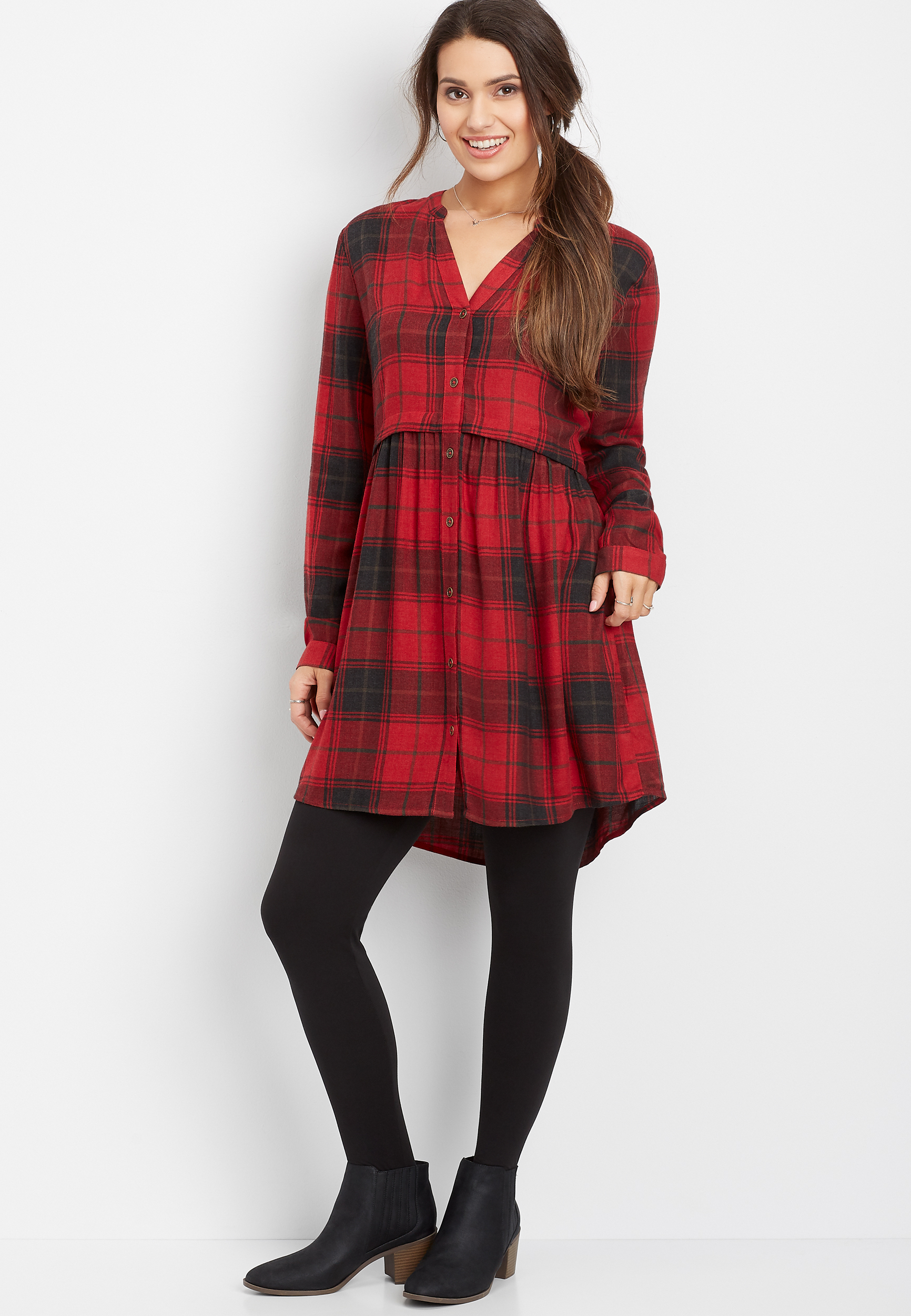 red plaid shirt dress