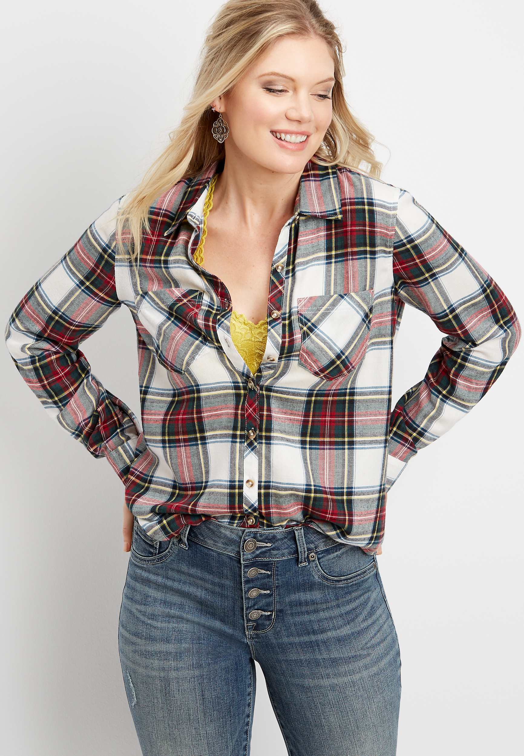 plaid long sleeve button down shirt | maurices