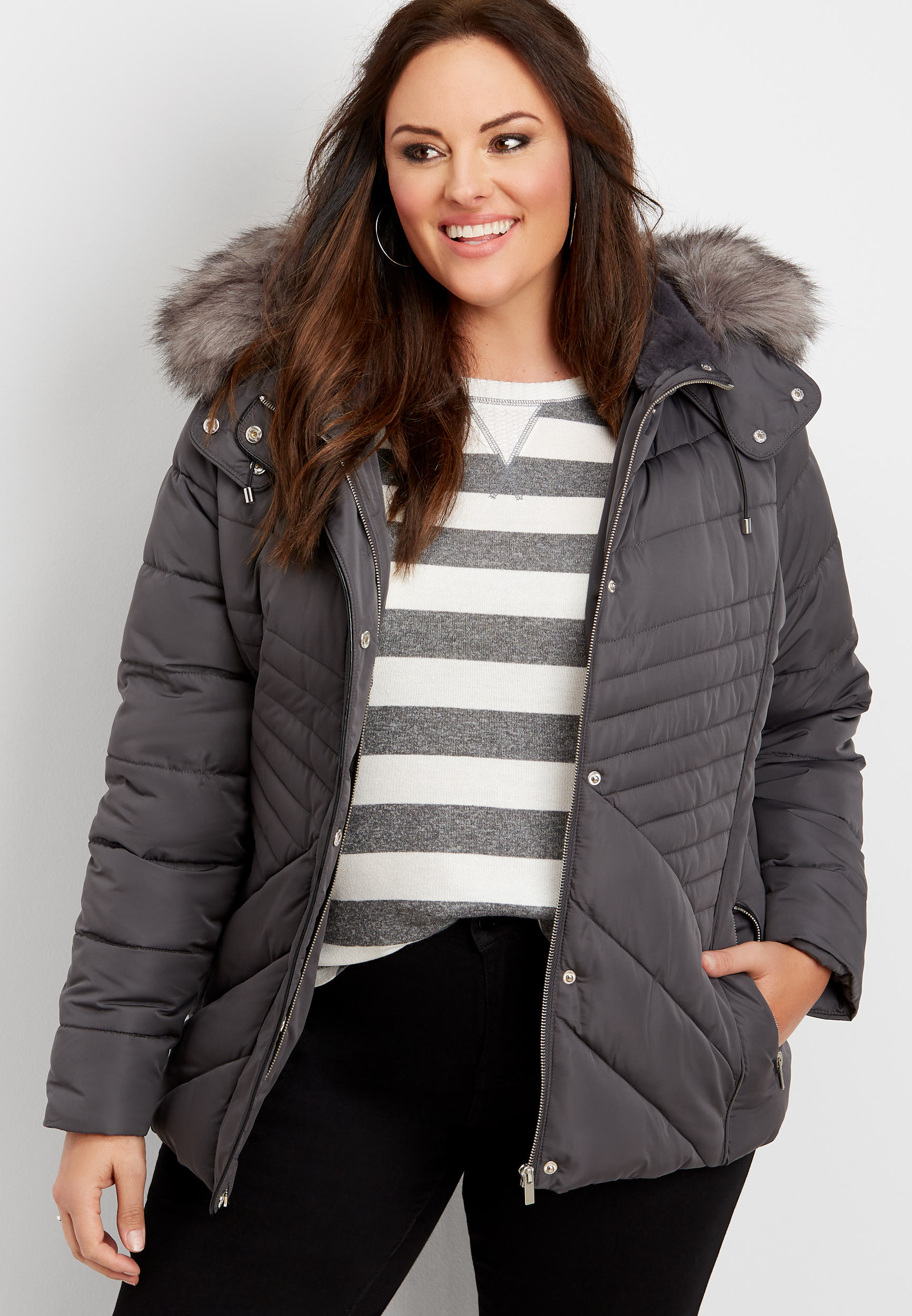 plus size puffer vest with fur hood