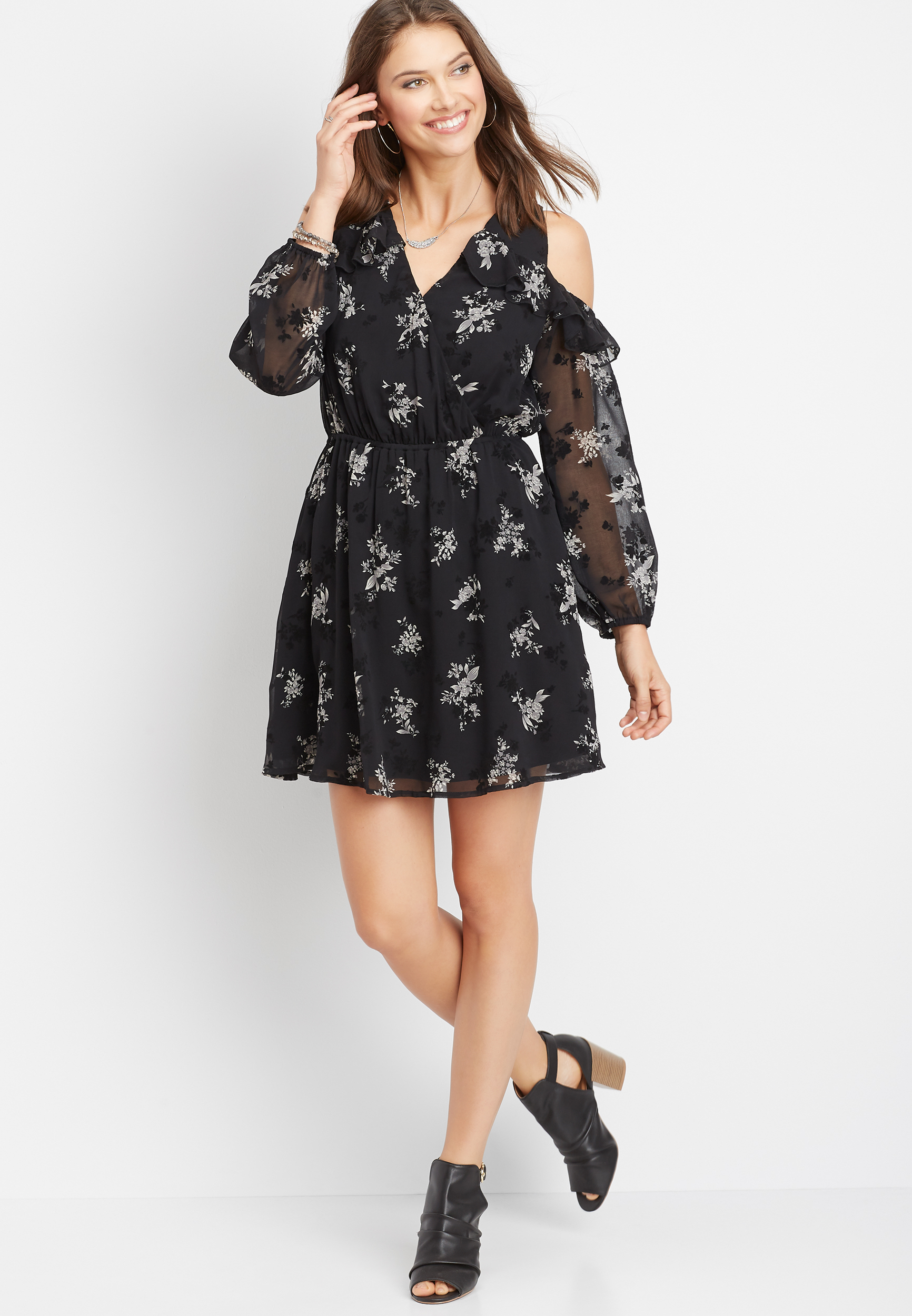 maurices black floral dress