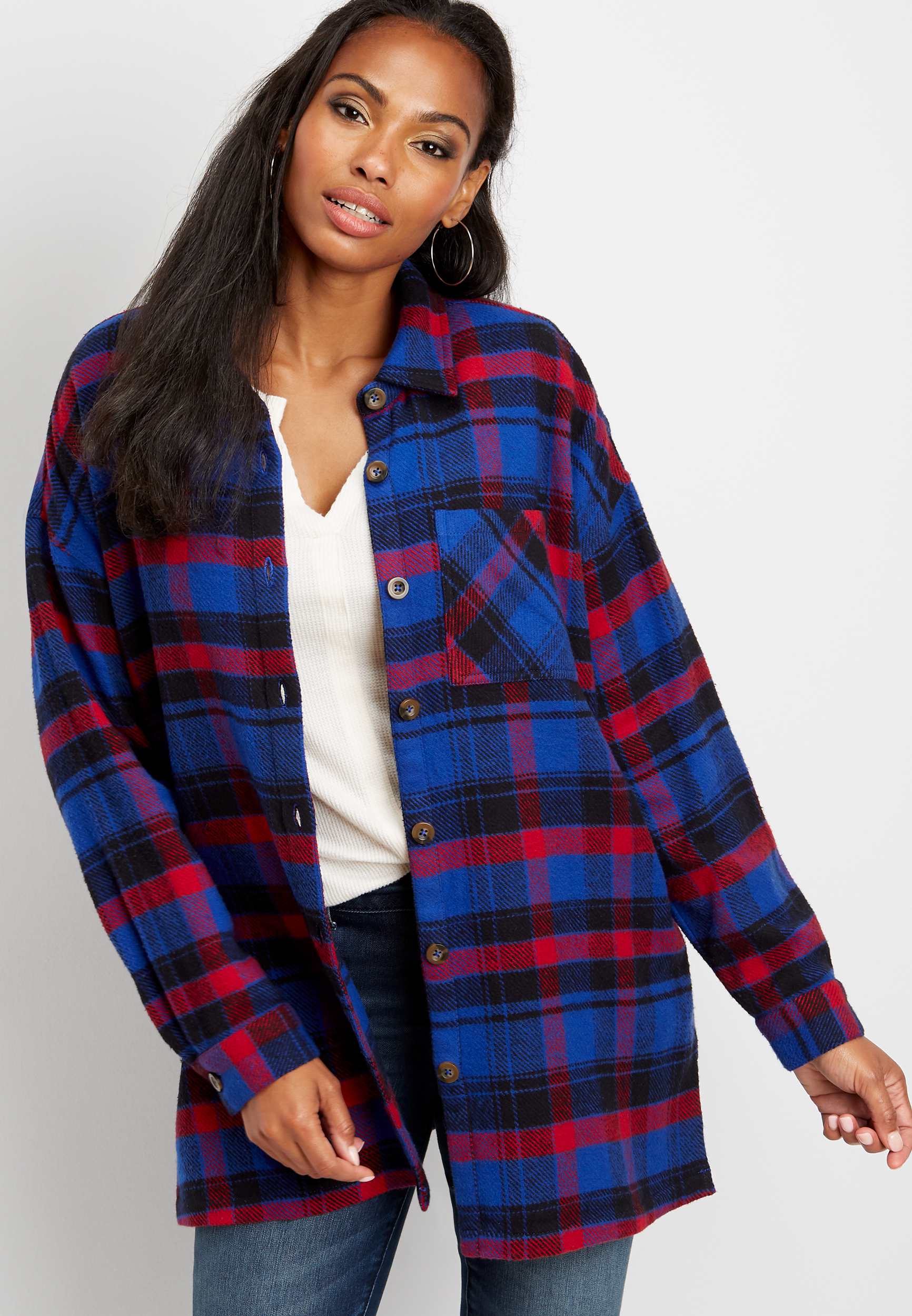 plaid oversized shirt jacket | maurices