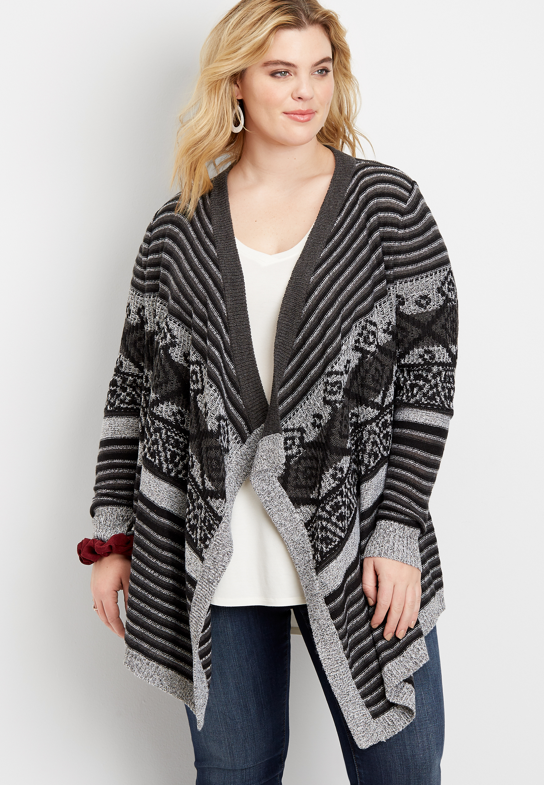 plus size fair isle open front waterfall cardigan | maurices