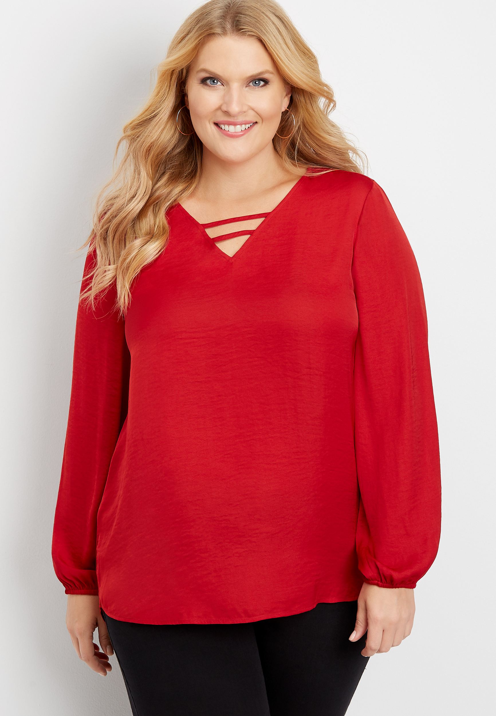 plus size solid strappy neck blouse | maurices