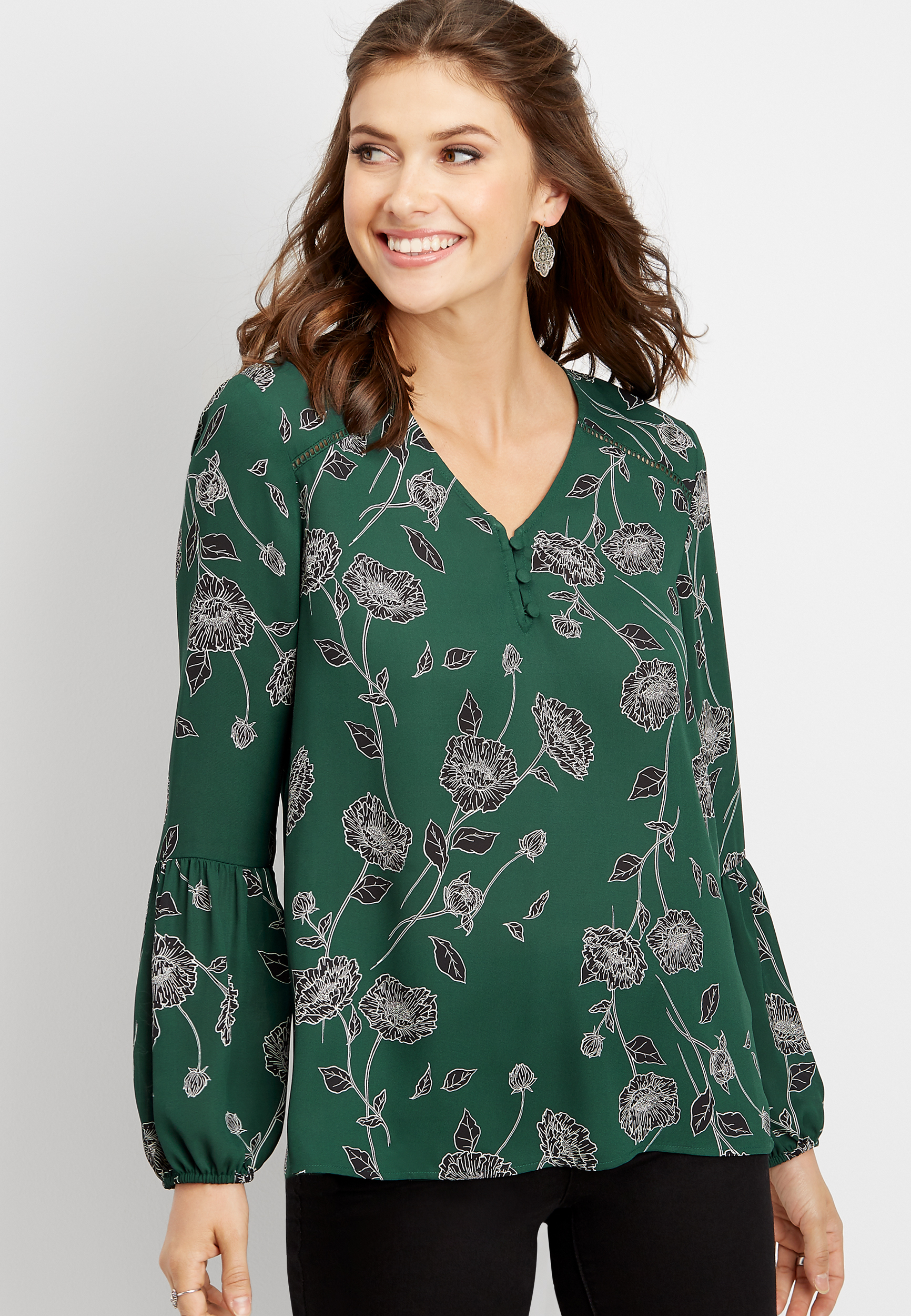 floral lantern sleeve blouse | maurices
