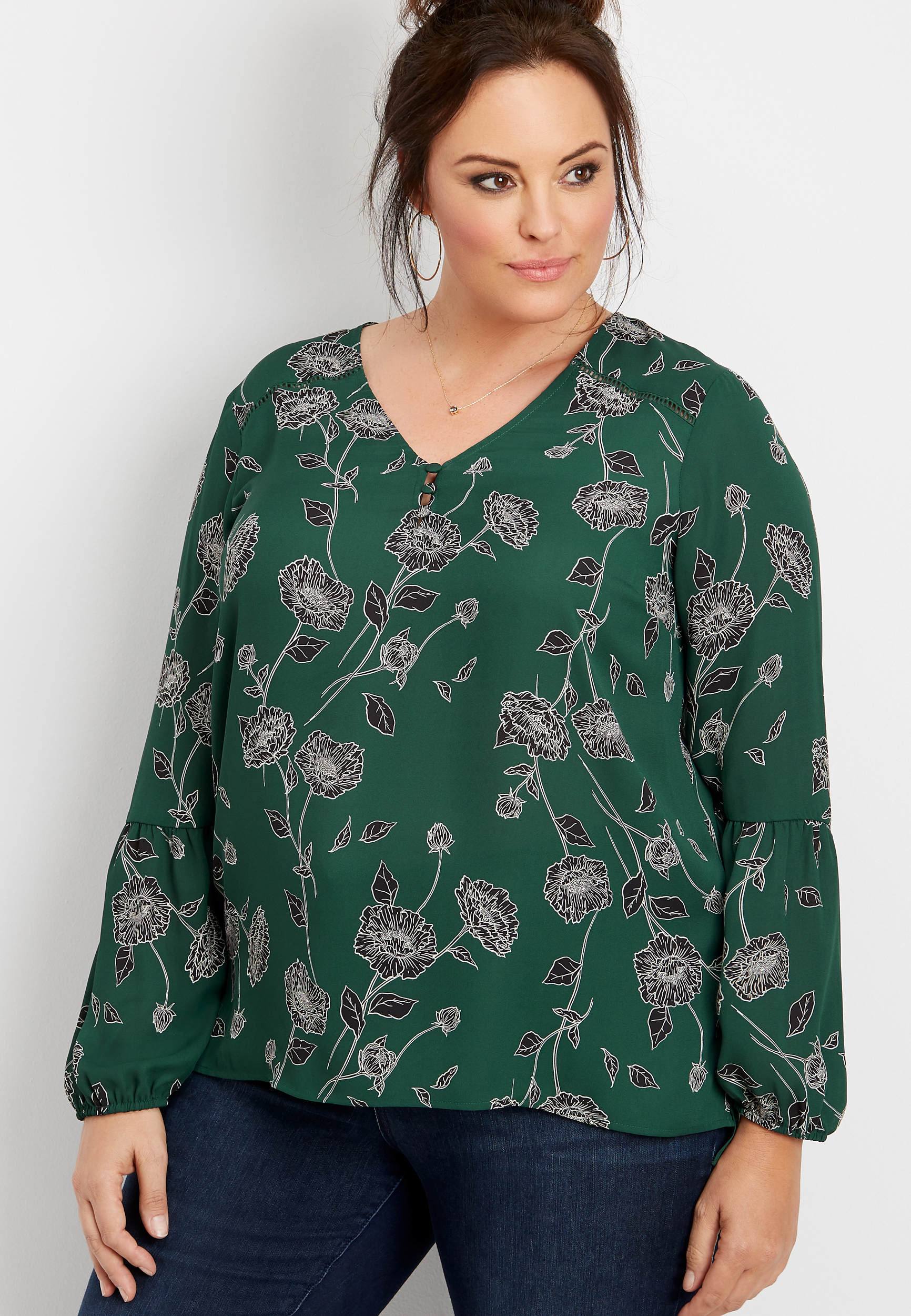 plus size floral lantern sleeve blouse | maurices